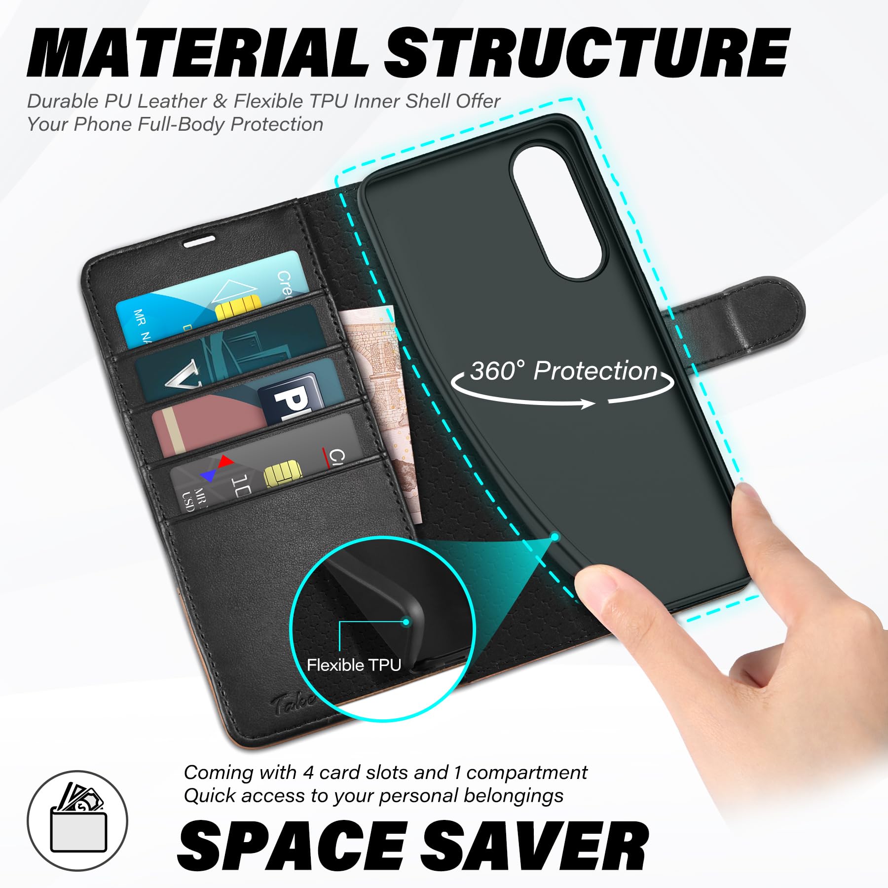 Galaxy S25 Ultra, Kickstand [RFID Blocking] Card Holder, Folio Magnetic PU Leather [TPU Shockproof Interior Case] Protective Folio Cover Compatible with Galaxy S25 Ultra, Black