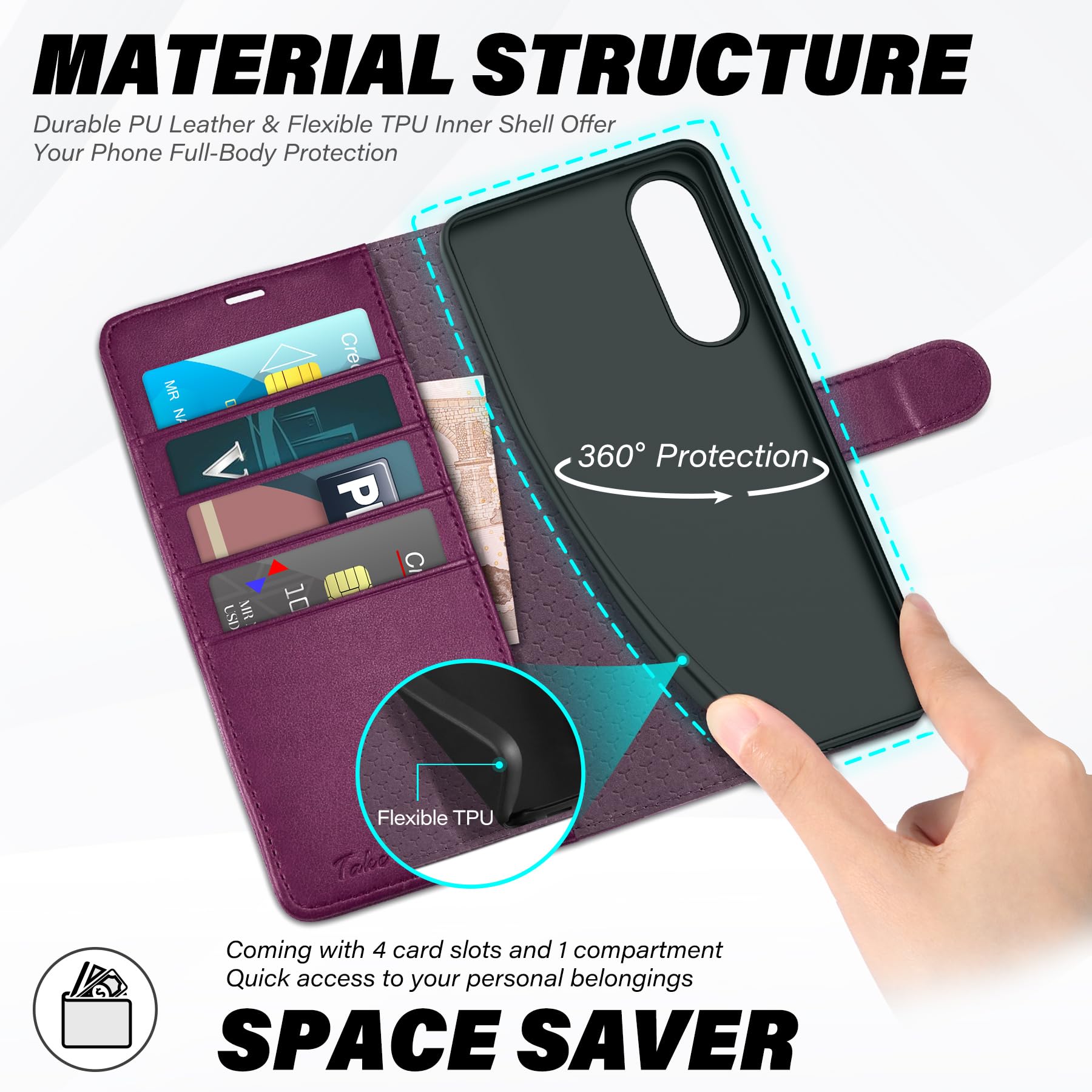 Galaxy S25 Ultra, Kickstand [RFID Blocking] Card Holder, Folio Magnetic PU Leather [TPU Shockproof Interior Case] Protective Folio Cover Compatible with Galaxy S25 Ultra, Black