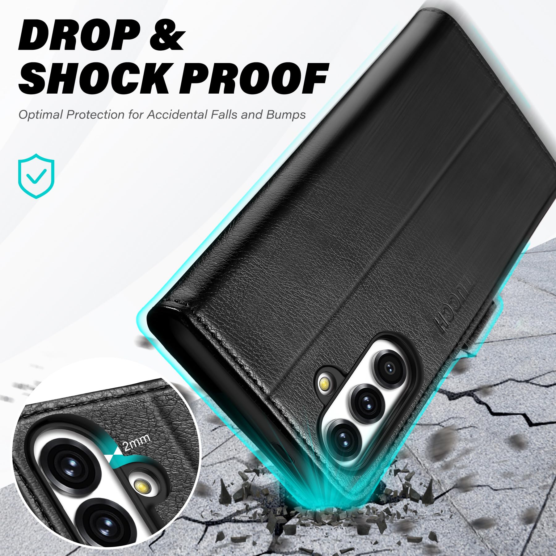 Galaxy S25 Ultra, Kickstand [RFID Blocking] Card Holder, Folio Magnetic PU Leather [TPU Shockproof Interior Case] Protective Folio Cover Compatible with Galaxy S25 Ultra, Black