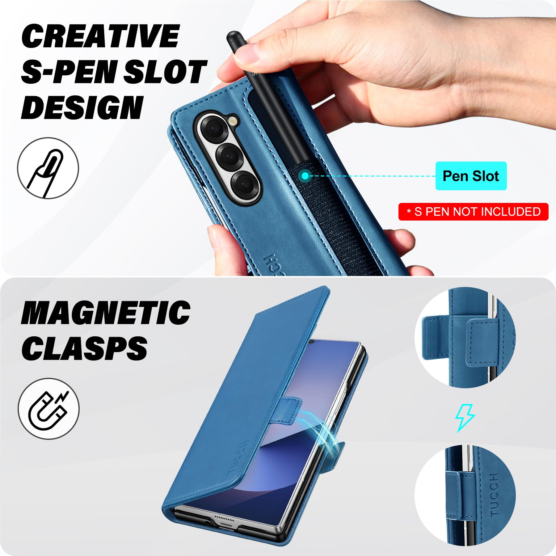 Galaxy Z Fold6 Wallet Case with S Pen Holder, PU Leather Flip Folio, Card Slots, RFID Blocking, Kickstand, Phone Cover for Galaxy Z Fold 6 2024 - Black