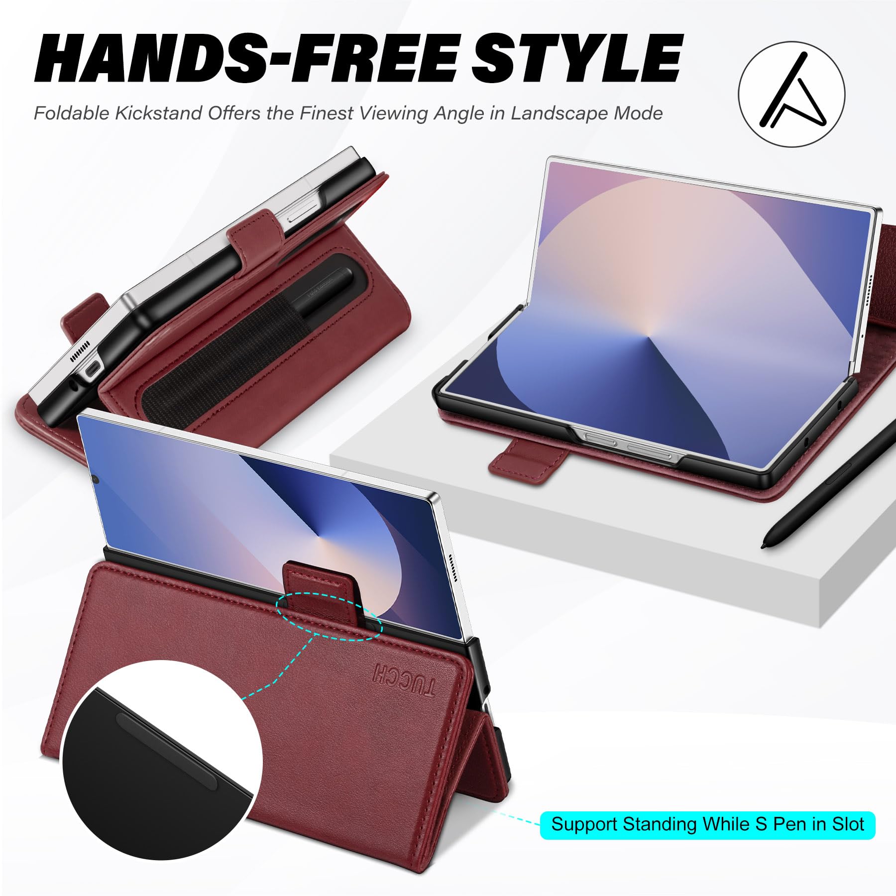 Galaxy Z Fold6 Wallet Case with S Pen Holder, PU Leather Flip Folio, Card Slots, RFID Blocking, Kickstand, Phone Cover for Galaxy Z Fold 6 2024 - Black