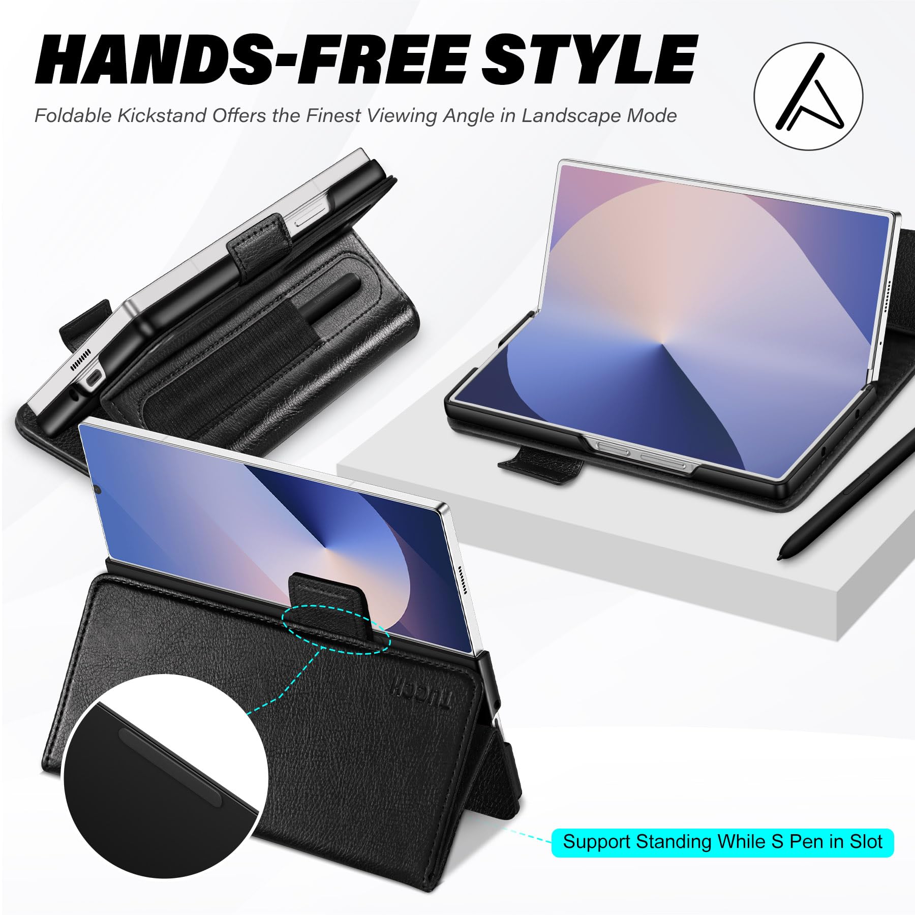 Galaxy Z Fold6 Wallet Case with S Pen Holder, PU Leather Flip Folio, Card Slots, RFID Blocking, Kickstand, Phone Cover for Galaxy Z Fold 6 2024 - Black