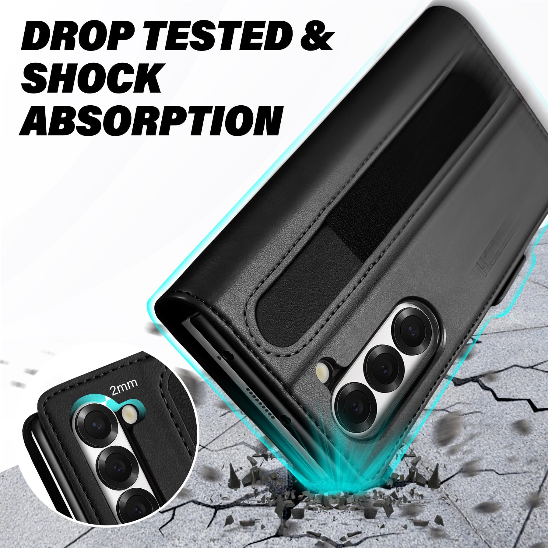 Galaxy Z Fold6 Wallet Case with S Pen Holder, PU Leather Flip Folio, Card Slots, RFID Blocking, Kickstand, Phone Cover for Galaxy Z Fold 6 2024 - Black