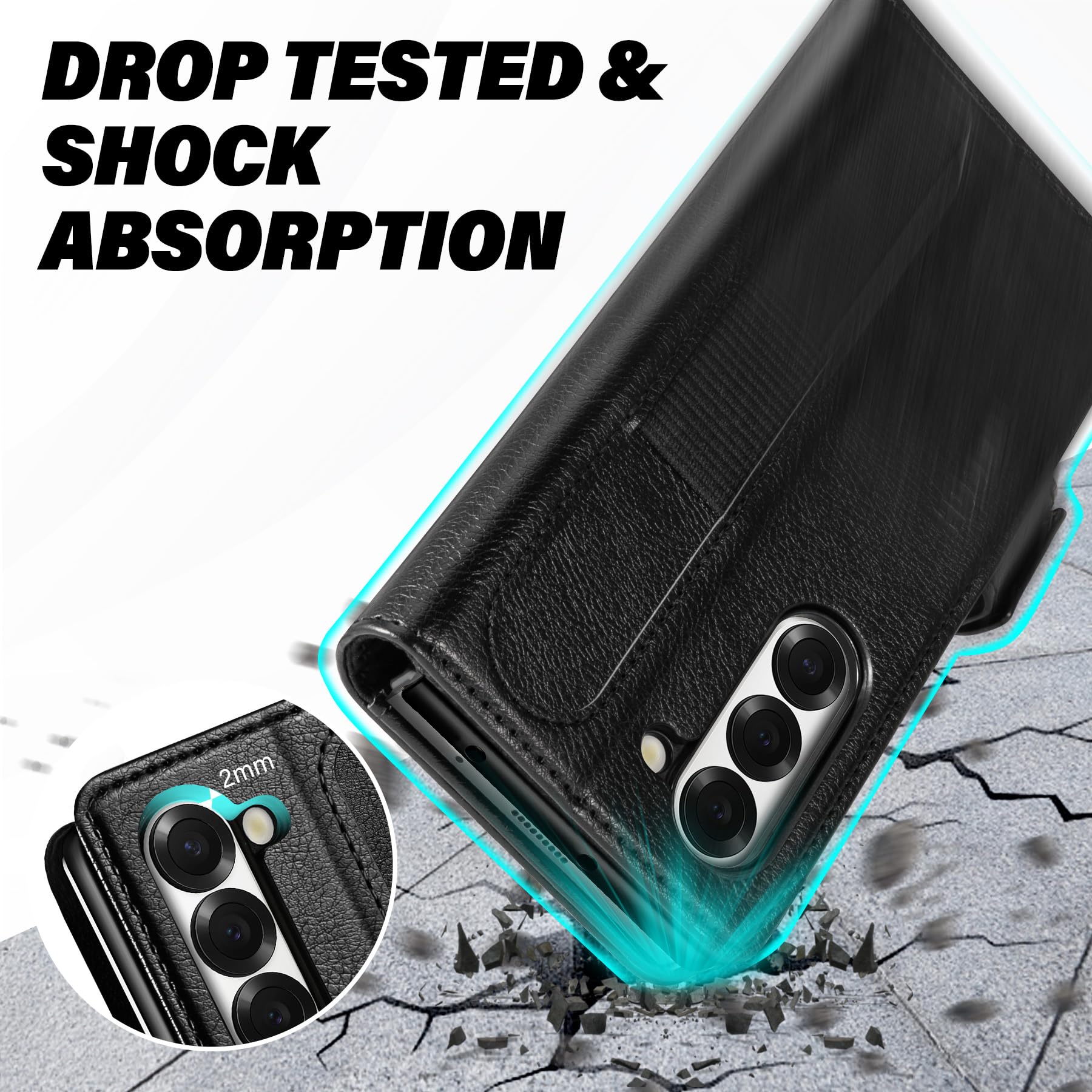 Galaxy Z Fold6 Wallet Case with S Pen Holder, PU Leather Flip Folio, Card Slots, RFID Blocking, Kickstand, Phone Cover for Galaxy Z Fold 6 2024 - Black