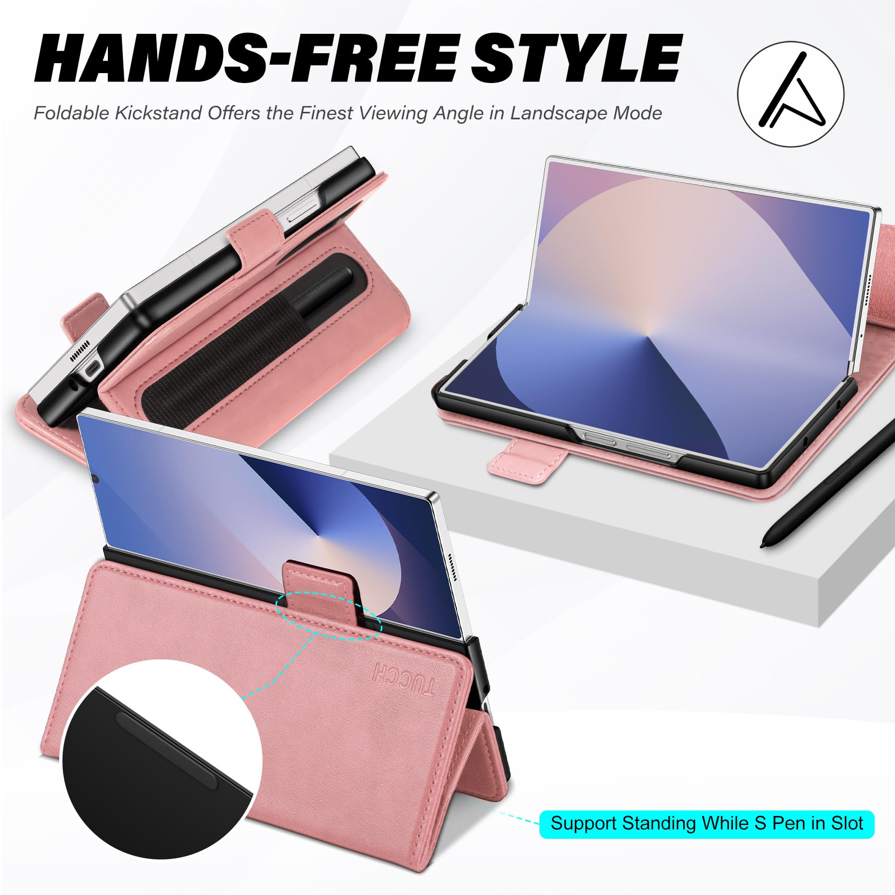 Galaxy Z Fold6 Wallet Case with S Pen Holder, PU Leather Flip Folio, Card Slots, RFID Blocking, Kickstand, Phone Cover for Galaxy Z Fold 6 2024 - Black