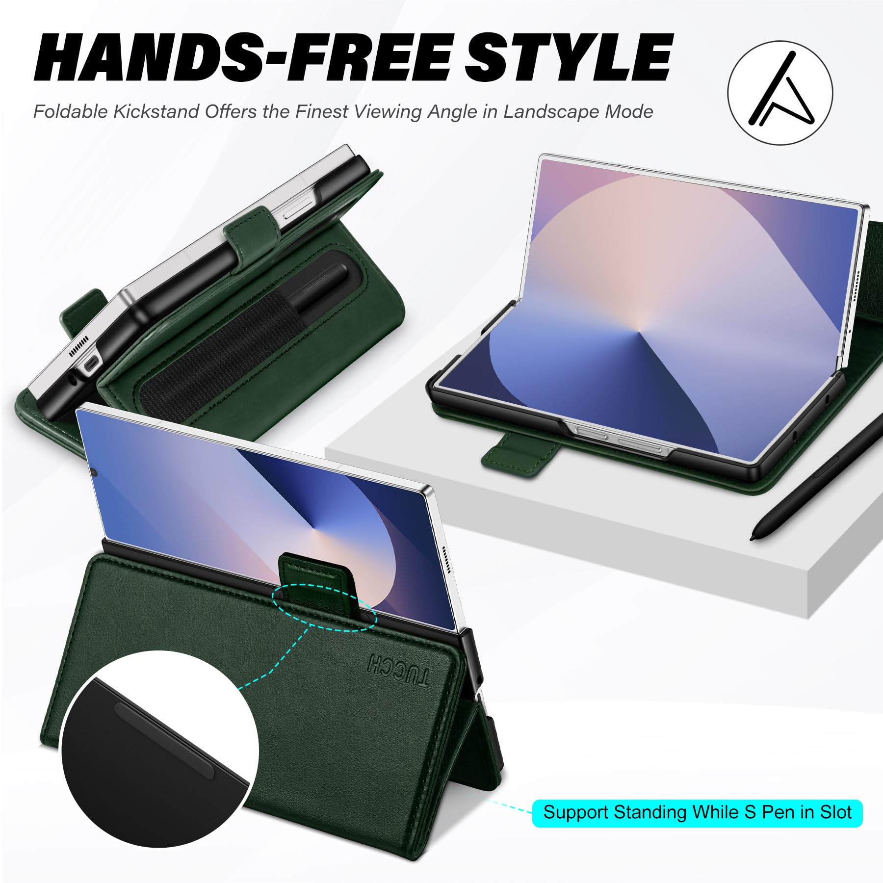 Galaxy Z Fold6 Wallet Case with S Pen Holder, PU Leather Flip Folio, Card Slots, RFID Blocking, Kickstand, Phone Cover for Galaxy Z Fold 6 2024 - Black