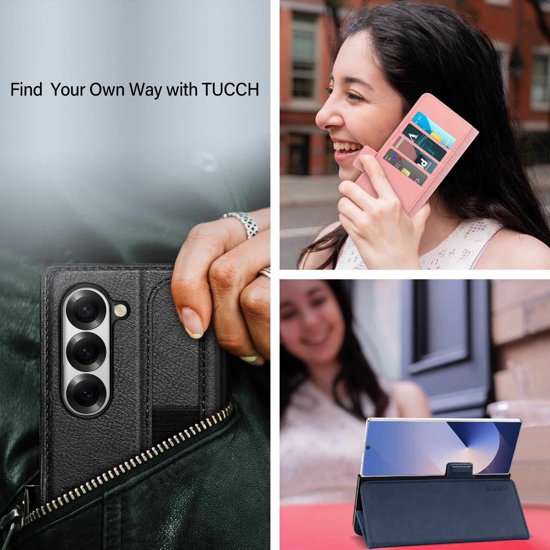 Galaxy Z Fold6 Wallet Case with S Pen Holder, PU Leather Flip Folio, Card Slots, RFID Blocking, Kickstand, Phone Cover for Galaxy Z Fold 6 2024 - Black