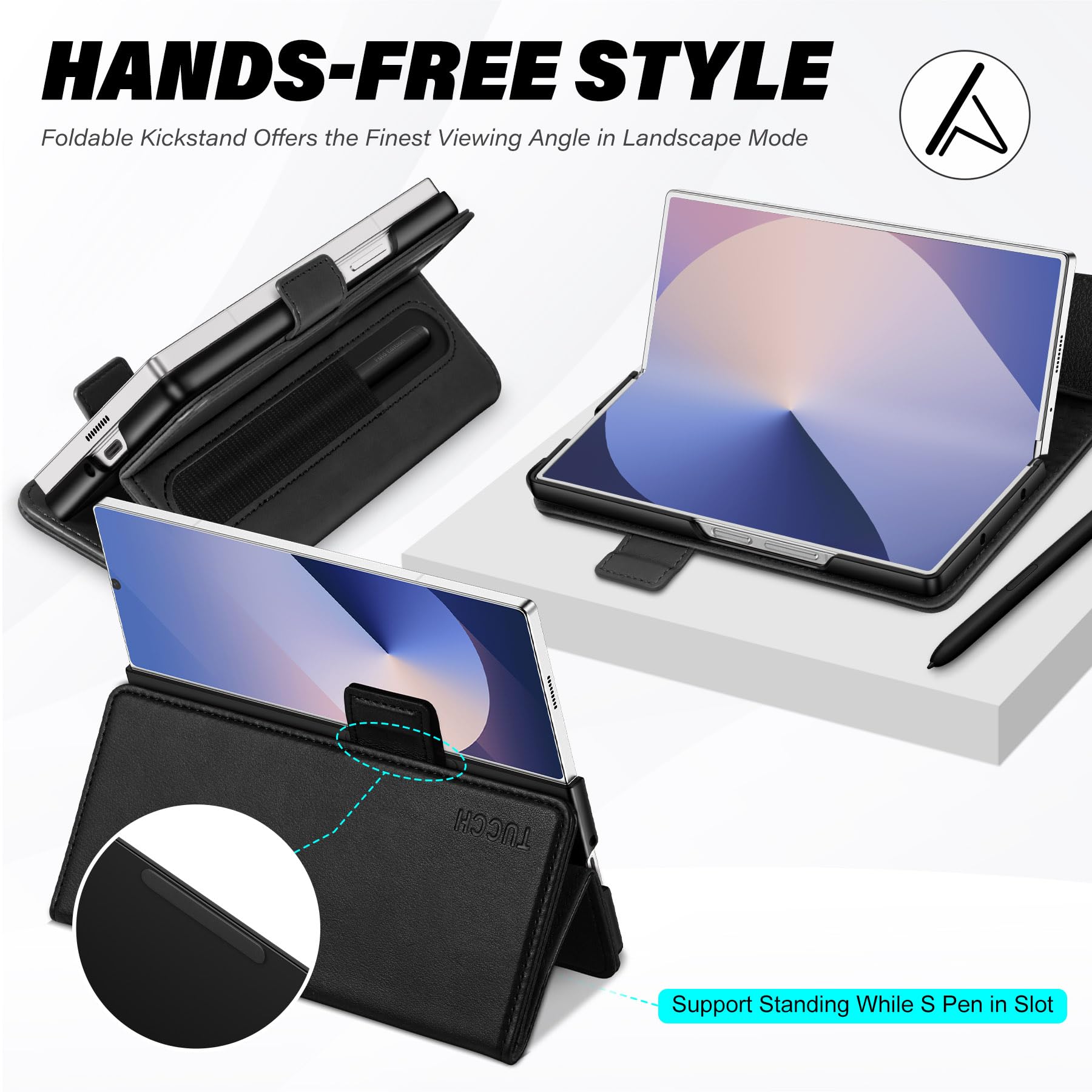 Galaxy Z Fold6 Wallet Case with S Pen Holder, PU Leather Flip Folio, Card Slots, RFID Blocking, Kickstand, Phone Cover for Galaxy Z Fold 6 2024 - Black