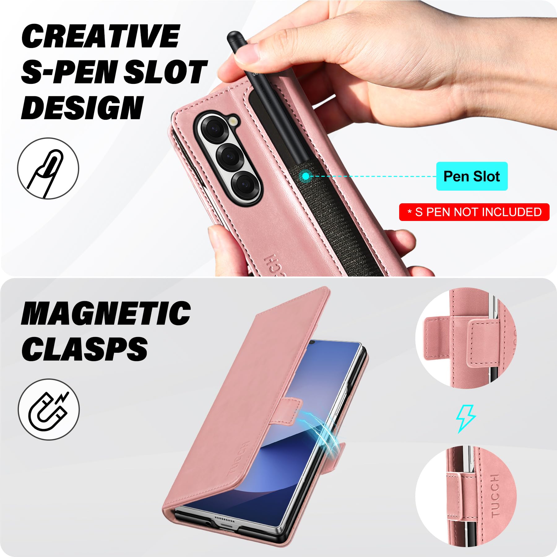 Galaxy Z Fold6 Wallet Case with S Pen Holder, PU Leather Flip Folio, Card Slots, RFID Blocking, Kickstand, Phone Cover for Galaxy Z Fold 6 2024 - Black