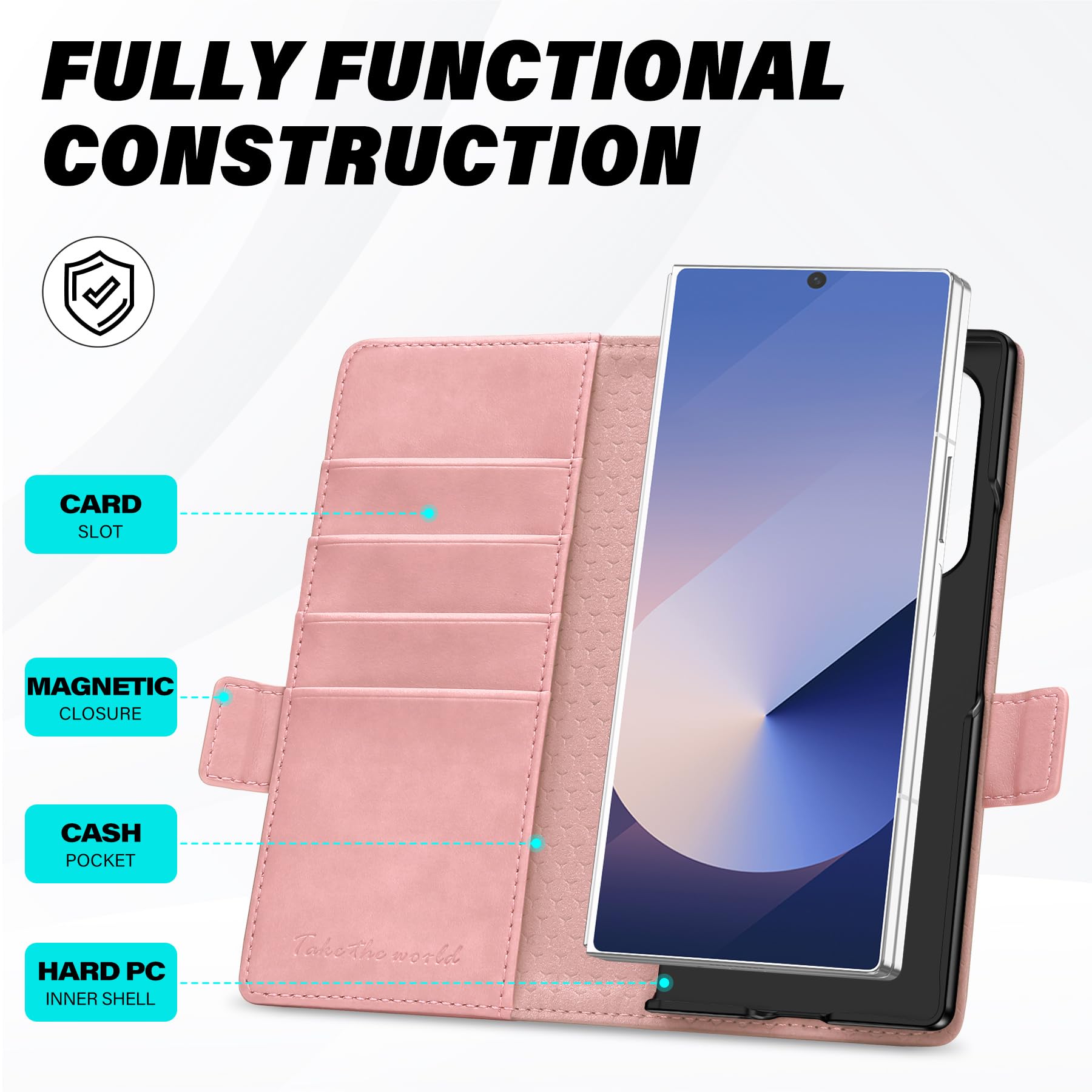 Galaxy Z Fold6 Wallet Case with S Pen Holder, PU Leather Flip Folio, Card Slots, RFID Blocking, Kickstand, Phone Cover for Galaxy Z Fold 6 2024 - Black