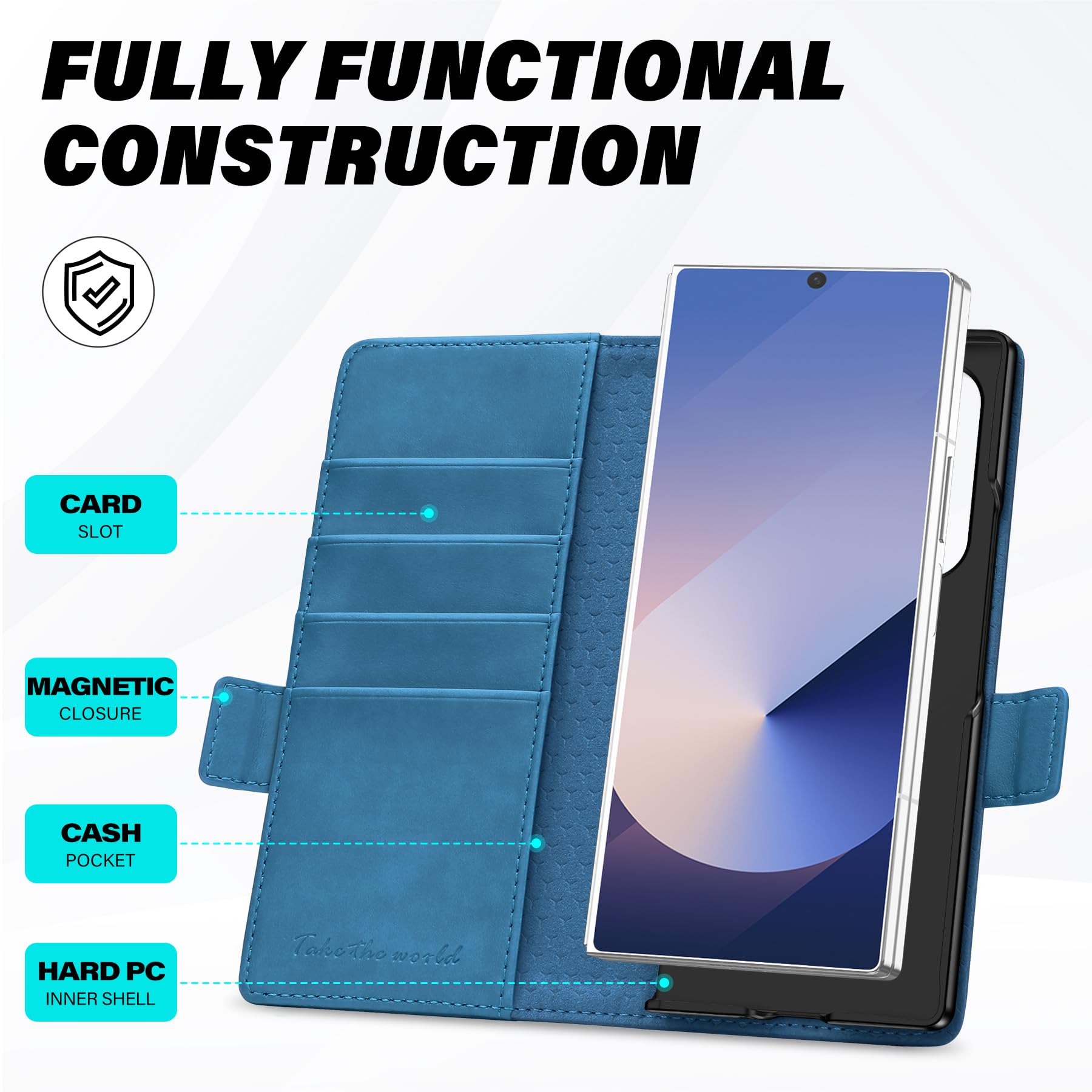 Galaxy Z Fold6 Wallet Case with S Pen Holder, PU Leather Flip Folio, Card Slots, RFID Blocking, Kickstand, Phone Cover for Galaxy Z Fold 6 2024 - Black