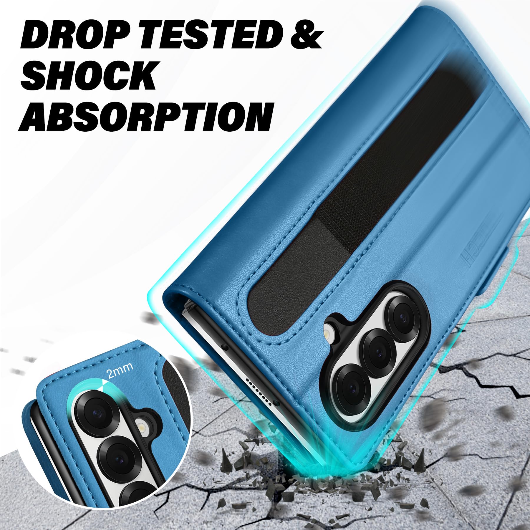 Galaxy Z Fold7 2025, PU Leather Folio Cover with Kickstand RFID Blocking [4 Card Slots] Magnetic Shock-Absorbent PC Shell Compatible with Galaxy Z Fold 7 (8.0") 5G, Black