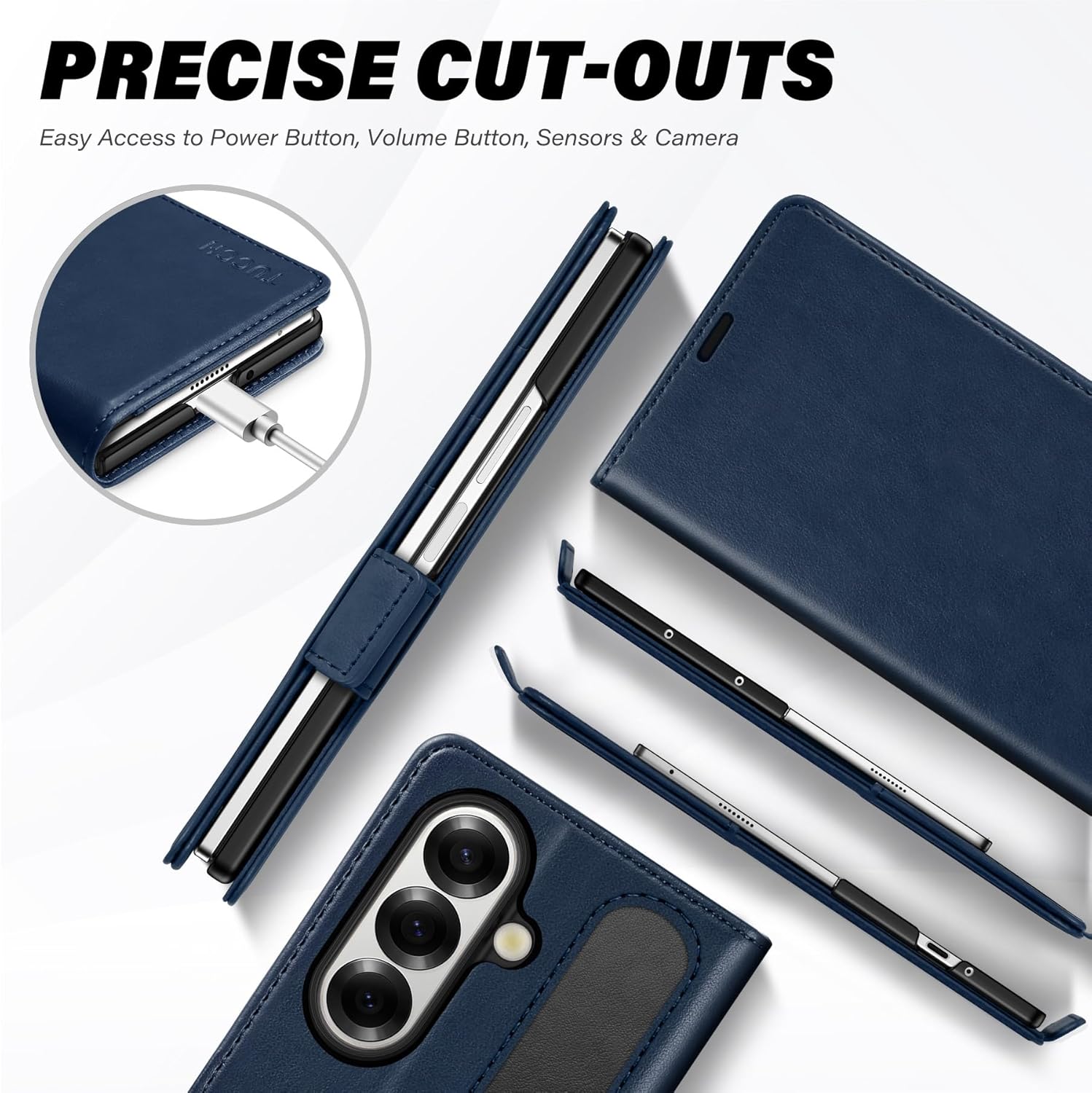 Galaxy Z Fold7 2025, PU Leather Folio Cover with Kickstand RFID Blocking [4 Card Slots] Magnetic Shock-Absorbent PC Shell Compatible with Galaxy Z Fold 7 (8.0") 5G, Black