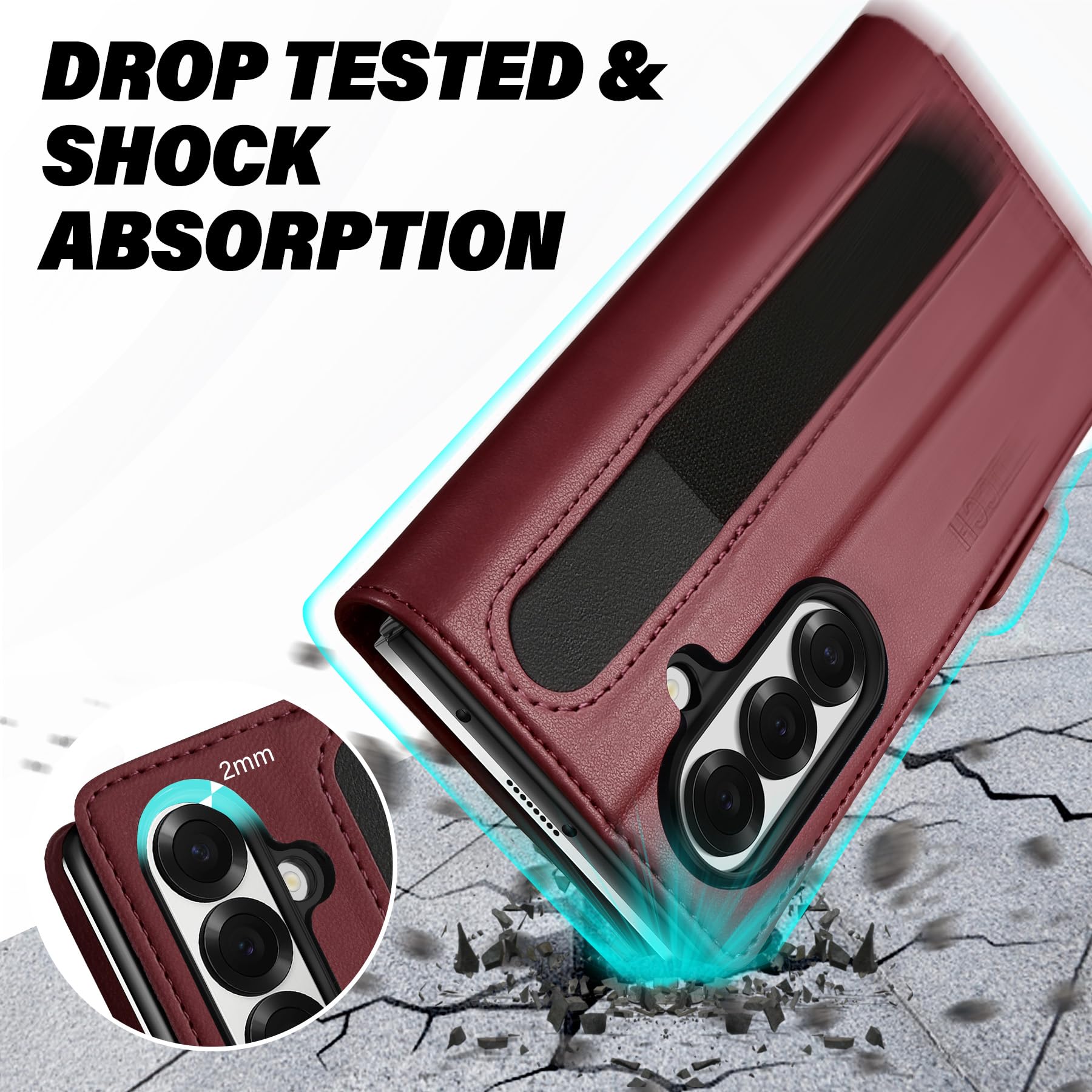 Galaxy Z Fold7 2025, PU Leather Folio Cover with Kickstand RFID Blocking [4 Card Slots] Magnetic Shock-Absorbent PC Shell Compatible with Galaxy Z Fold 7 (8.0") 5G, Black