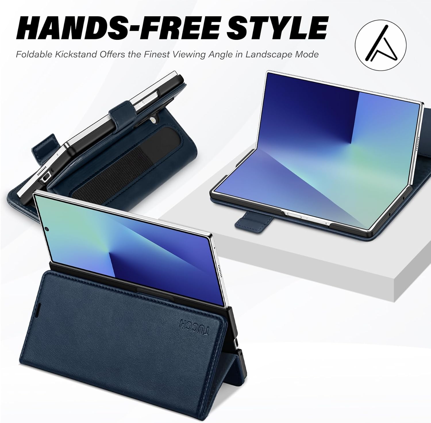 Galaxy Z Fold7 2025, PU Leather Folio Cover with Kickstand RFID Blocking [4 Card Slots] Magnetic Shock-Absorbent PC Shell Compatible with Galaxy Z Fold 7 (8.0") 5G, Black