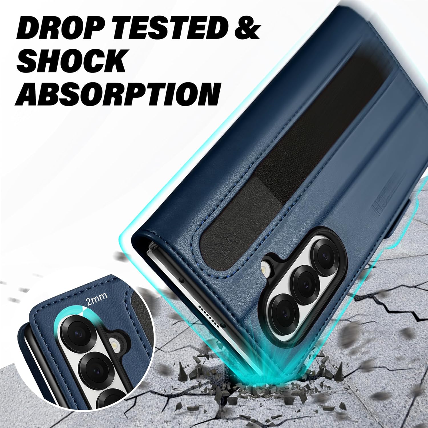 Galaxy Z Fold7 2025, PU Leather Folio Cover with Kickstand RFID Blocking [4 Card Slots] Magnetic Shock-Absorbent PC Shell Compatible with Galaxy Z Fold 7 (8.0") 5G, Black