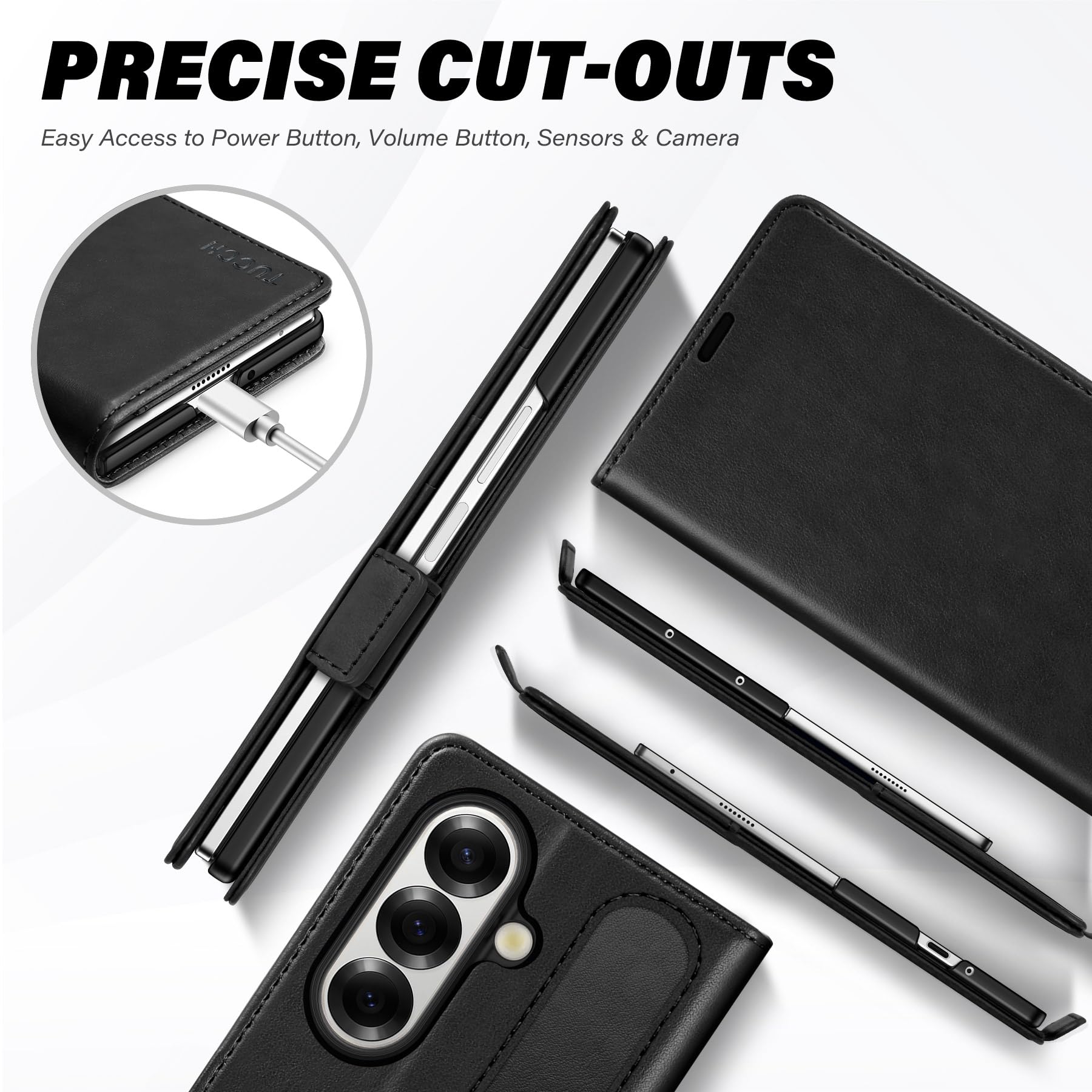 Galaxy Z Fold7 2025, PU Leather Folio Cover with Kickstand RFID Blocking [4 Card Slots] Magnetic Shock-Absorbent PC Shell Compatible with Galaxy Z Fold 7 (8.0") 5G, Black