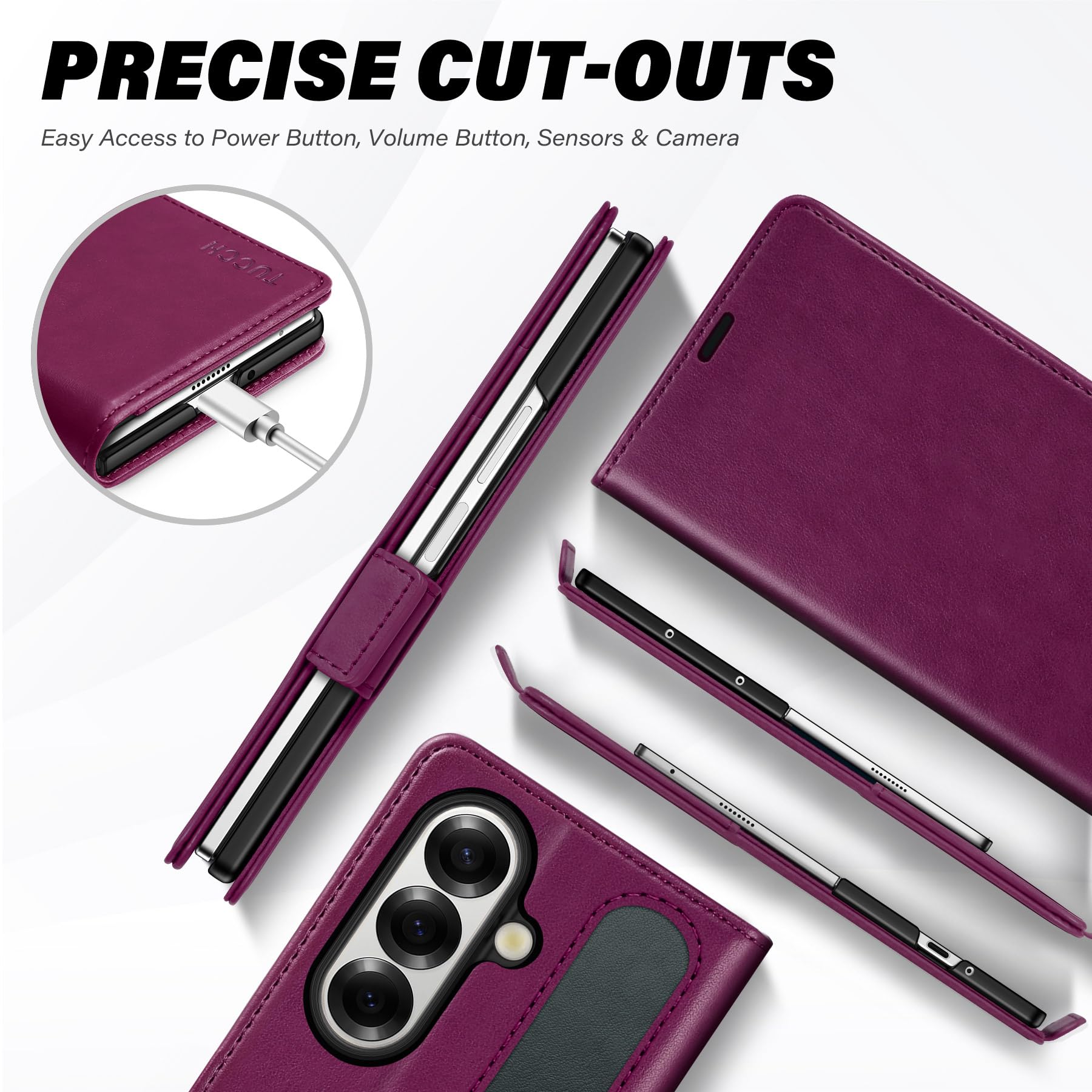 Galaxy Z Fold7 2025, PU Leather Folio Cover with Kickstand RFID Blocking [4 Card Slots] Magnetic Shock-Absorbent PC Shell Compatible with Galaxy Z Fold 7 (8.0") 5G, Black