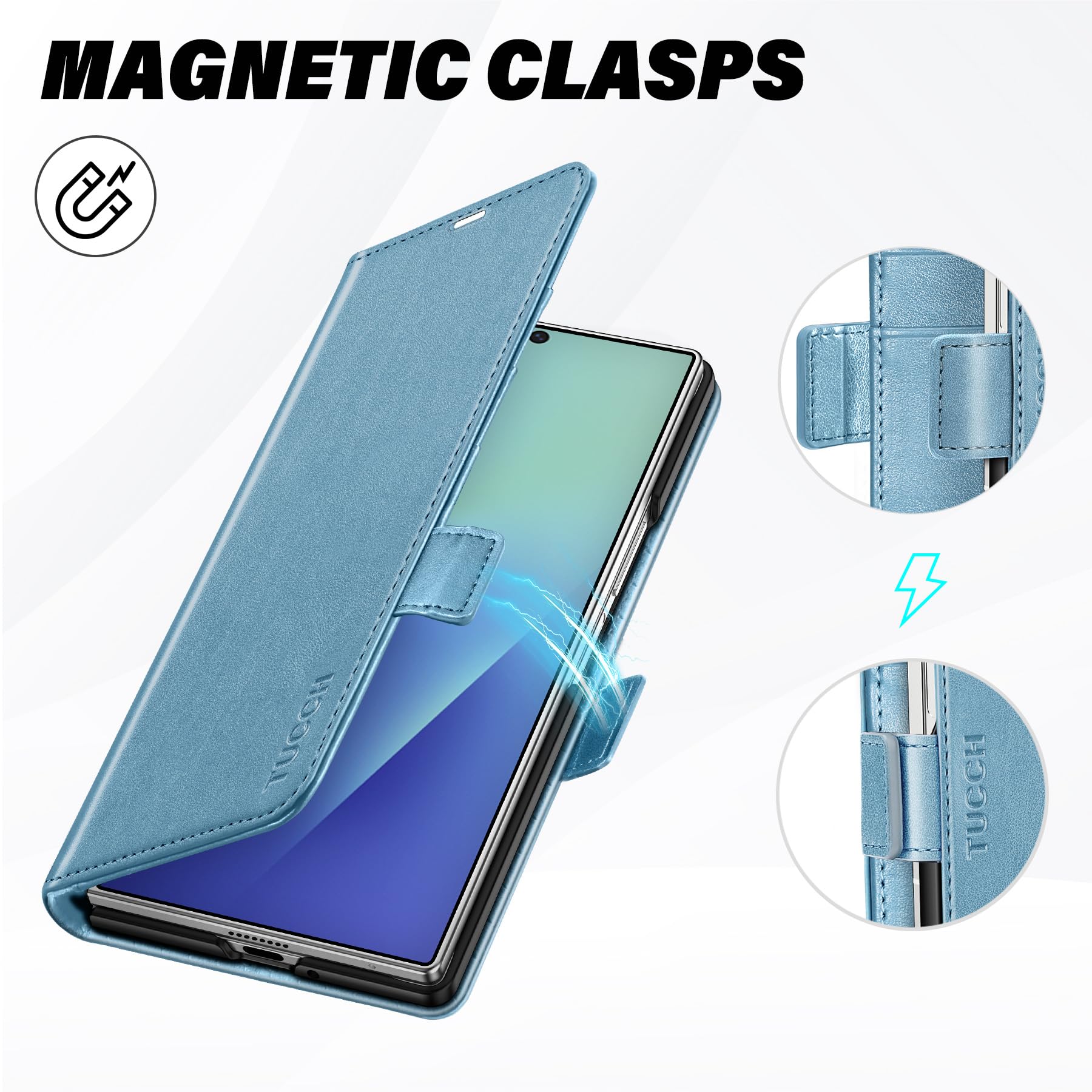 Galaxy Z Fold7 2025, PU Leather Folio Cover with Kickstand RFID Blocking [4 Card Slots] Magnetic Shock-Absorbent PC Shell Compatible with Galaxy Z Fold 7 (8.0") 5G, Black