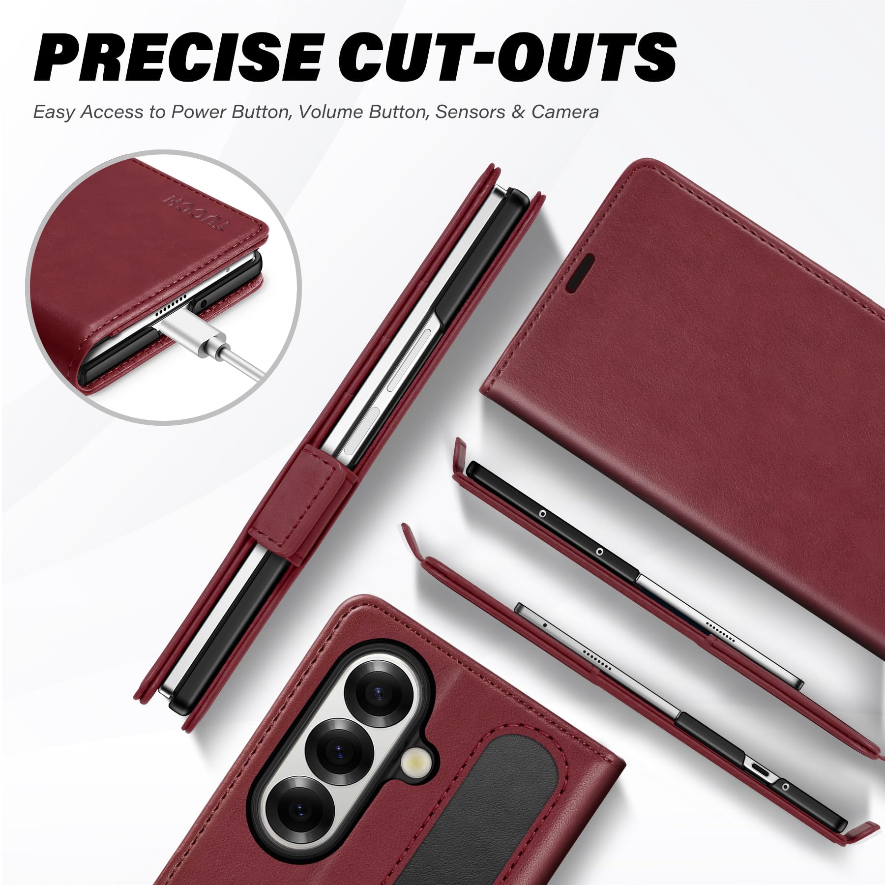 Galaxy Z Fold7 2025, PU Leather Folio Cover with Kickstand RFID Blocking [4 Card Slots] Magnetic Shock-Absorbent PC Shell Compatible with Galaxy Z Fold 7 (8.0") 5G, Black