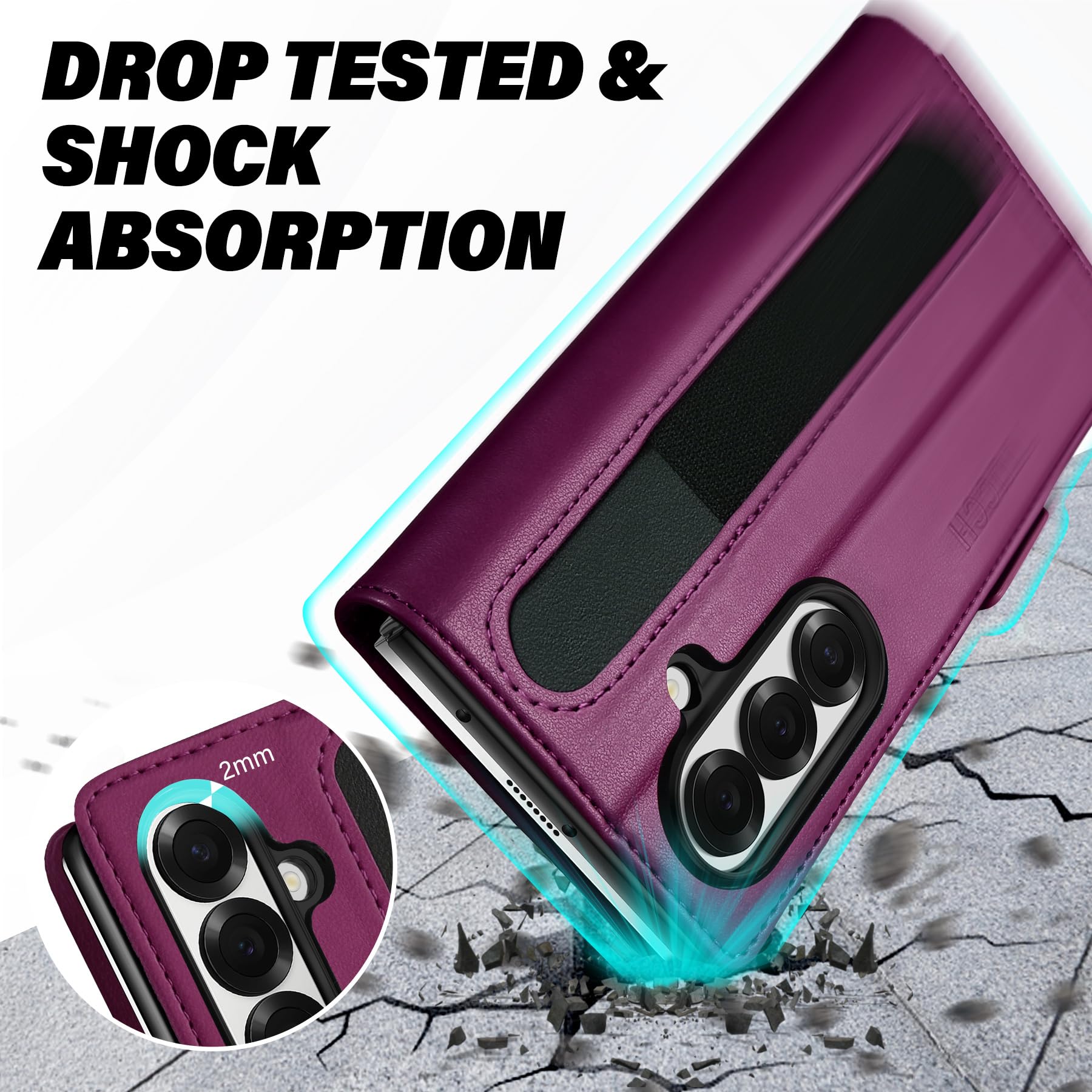 Galaxy Z Fold7 2025, PU Leather Folio Cover with Kickstand RFID Blocking [4 Card Slots] Magnetic Shock-Absorbent PC Shell Compatible with Galaxy Z Fold 7 (8.0") 5G, Black