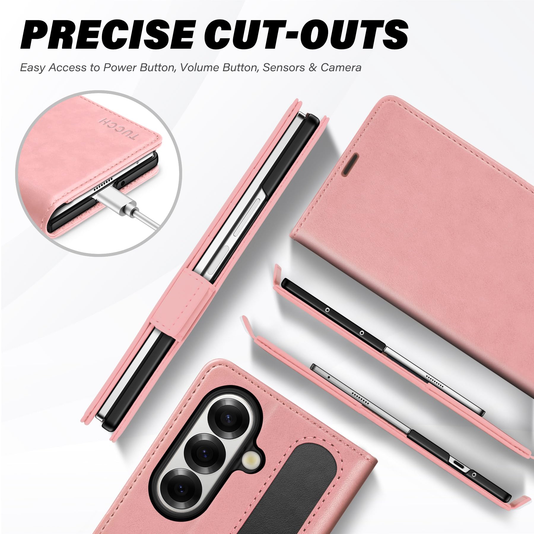 Galaxy Z Fold7 2025, PU Leather Folio Cover with Kickstand RFID Blocking [4 Card Slots] Magnetic Shock-Absorbent PC Shell Compatible with Galaxy Z Fold 7 (8.0") 5G, Black