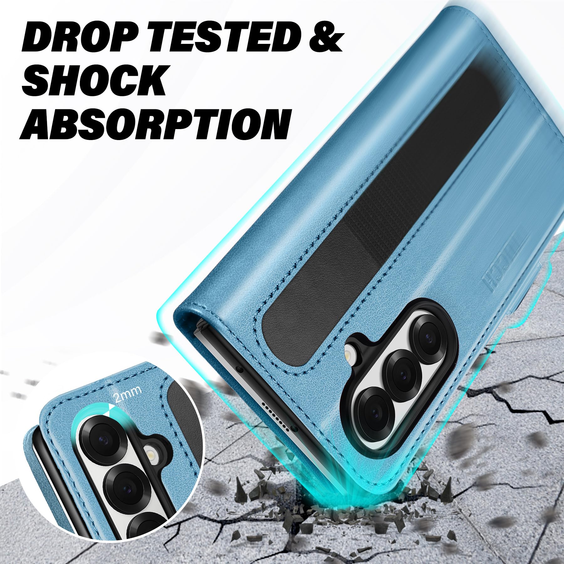 Galaxy Z Fold7 2025, PU Leather Folio Cover with Kickstand RFID Blocking [4 Card Slots] Magnetic Shock-Absorbent PC Shell Compatible with Galaxy Z Fold 7 (8.0") 5G, Black