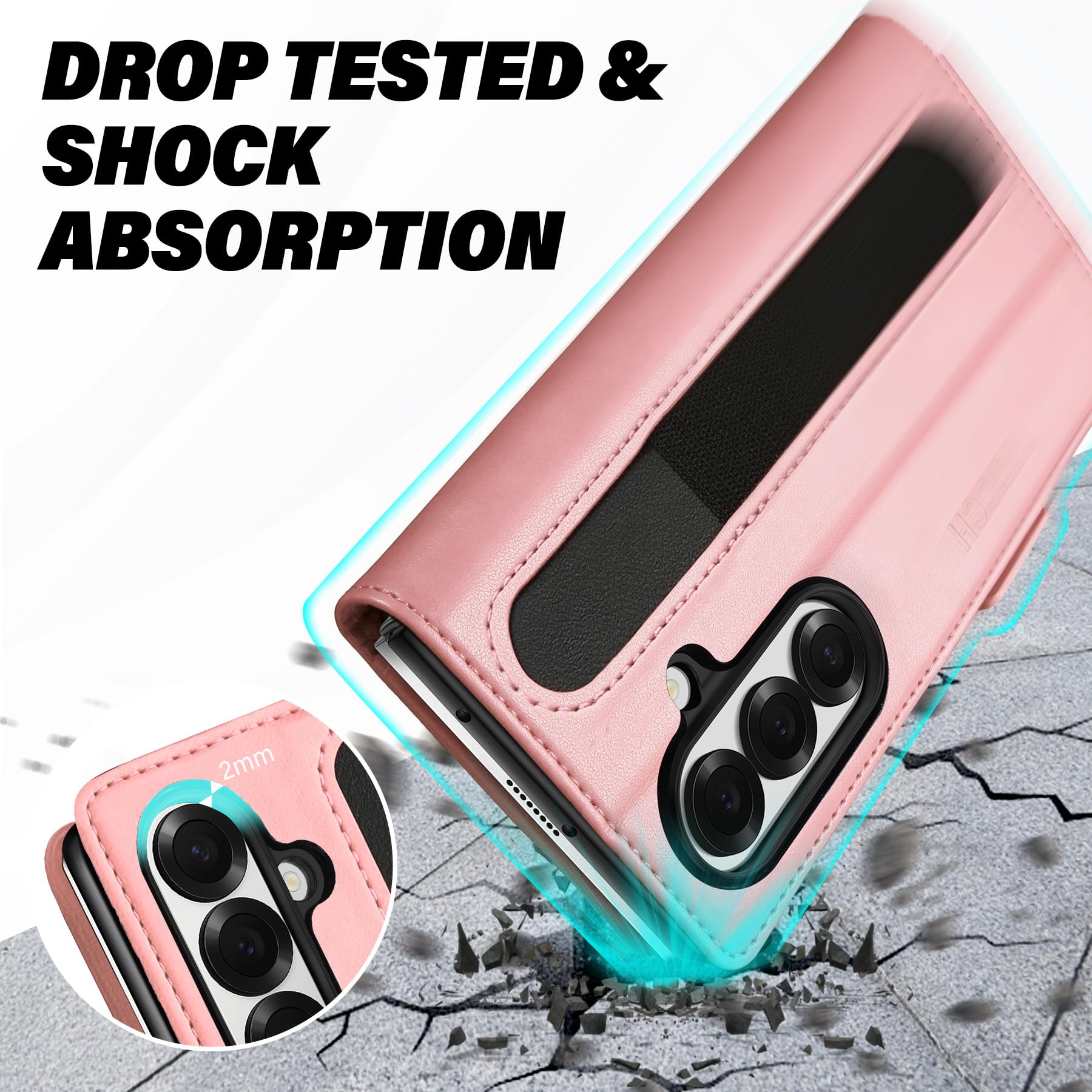 Galaxy Z Fold7 2025, PU Leather Folio Cover with Kickstand RFID Blocking [4 Card Slots] Magnetic Shock-Absorbent PC Shell Compatible with Galaxy Z Fold 7 (8.0") 5G, Black