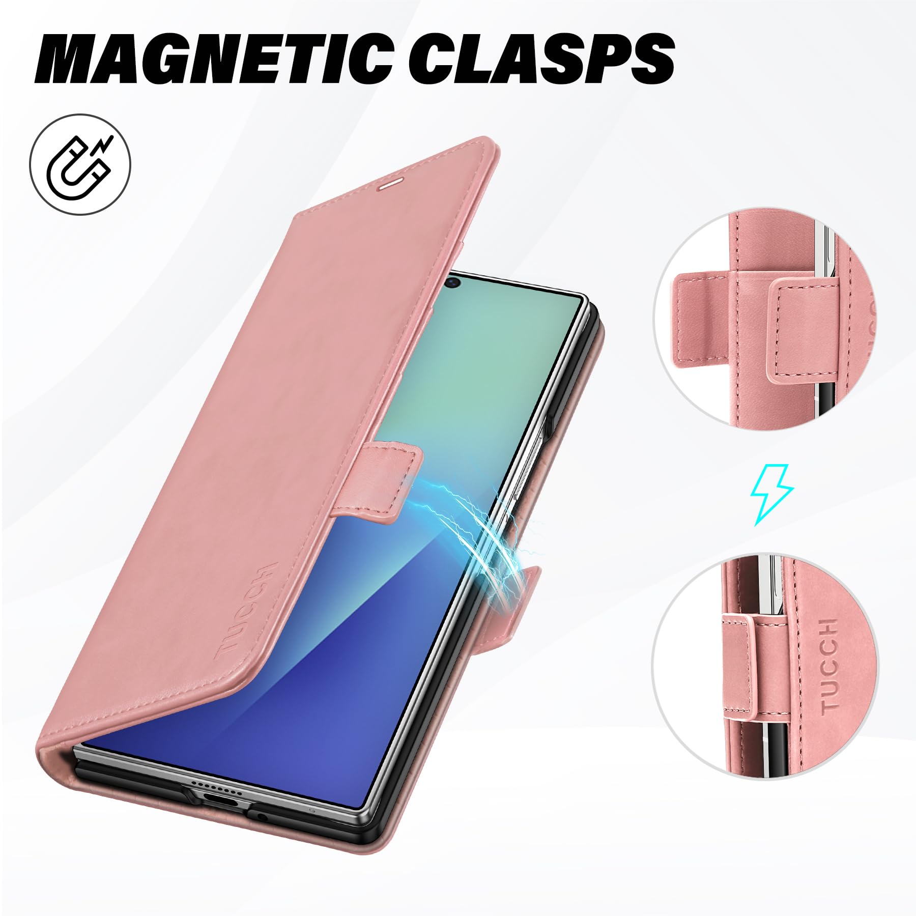 Galaxy Z Fold7 2025, PU Leather Folio Cover with Kickstand RFID Blocking [4 Card Slots] Magnetic Shock-Absorbent PC Shell Compatible with Galaxy Z Fold 7 (8.0") 5G, Black