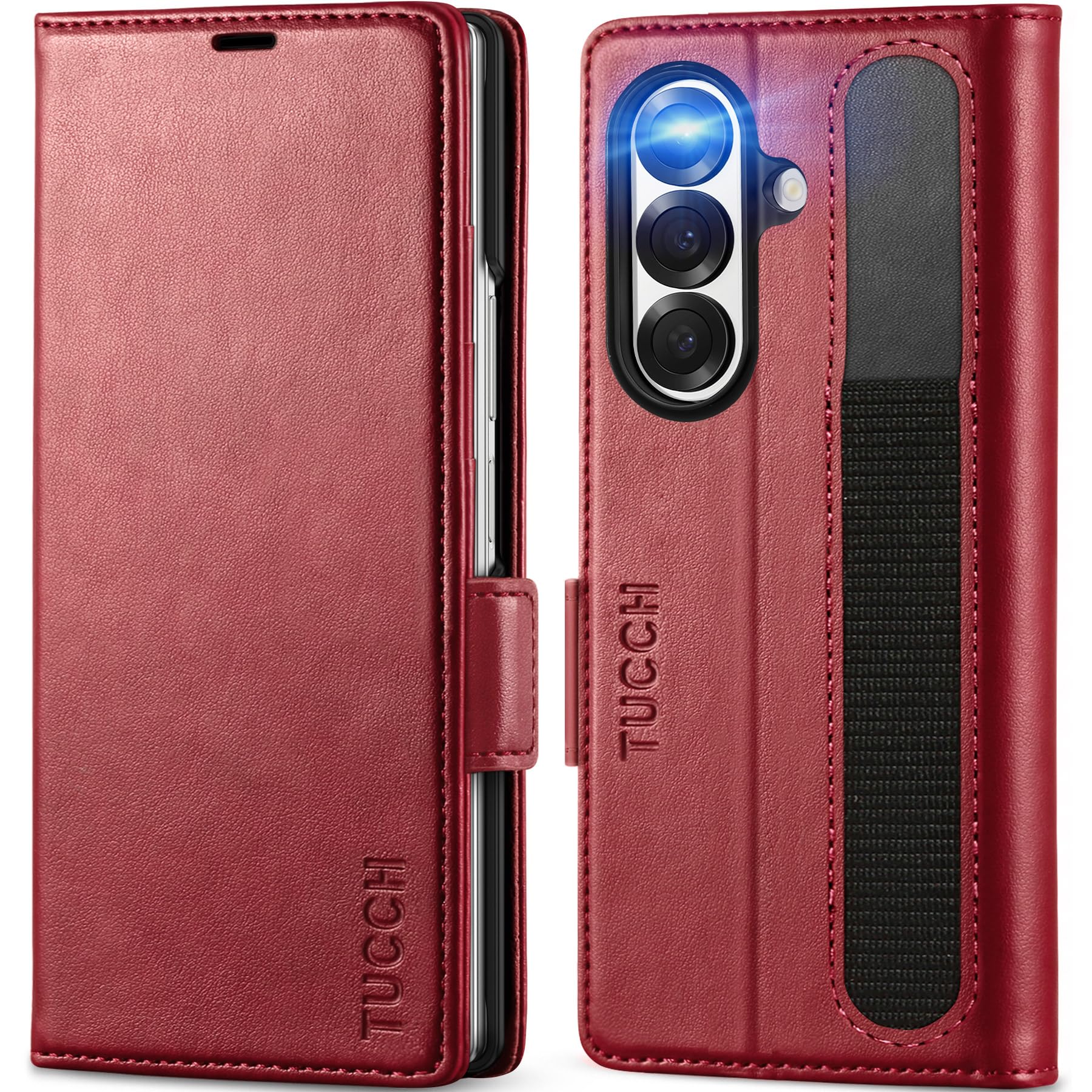 Galaxy Z Fold7 2025, PU Leather Folio Cover with Kickstand RFID Blocking [4 Card Slots] Magnetic Shock-Absorbent PC Shell Compatible with Galaxy Z Fold 7 (8.0") 5G, Black