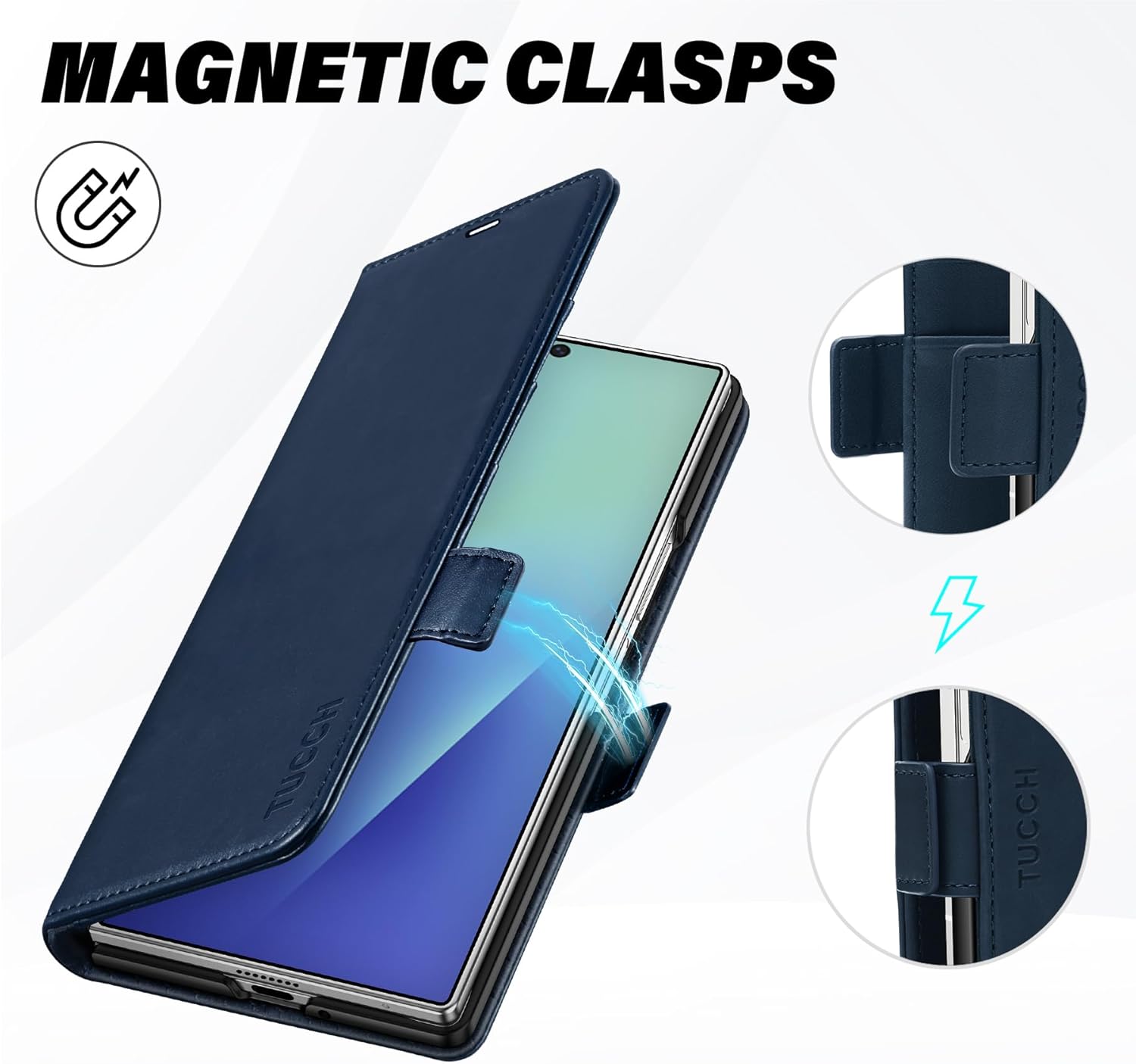 Galaxy Z Fold7 2025, PU Leather Folio Cover with Kickstand RFID Blocking [4 Card Slots] Magnetic Shock-Absorbent PC Shell Compatible with Galaxy Z Fold 7 (8.0") 5G, Black