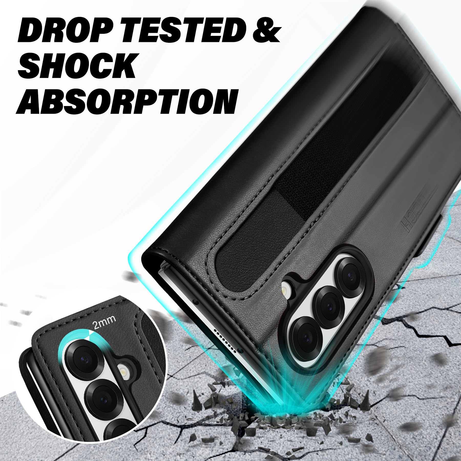 Galaxy Z Fold7 2025, PU Leather Folio Cover with Kickstand RFID Blocking [4 Card Slots] Magnetic Shock-Absorbent PC Shell Compatible with Galaxy Z Fold 7 (8.0") 5G, Black