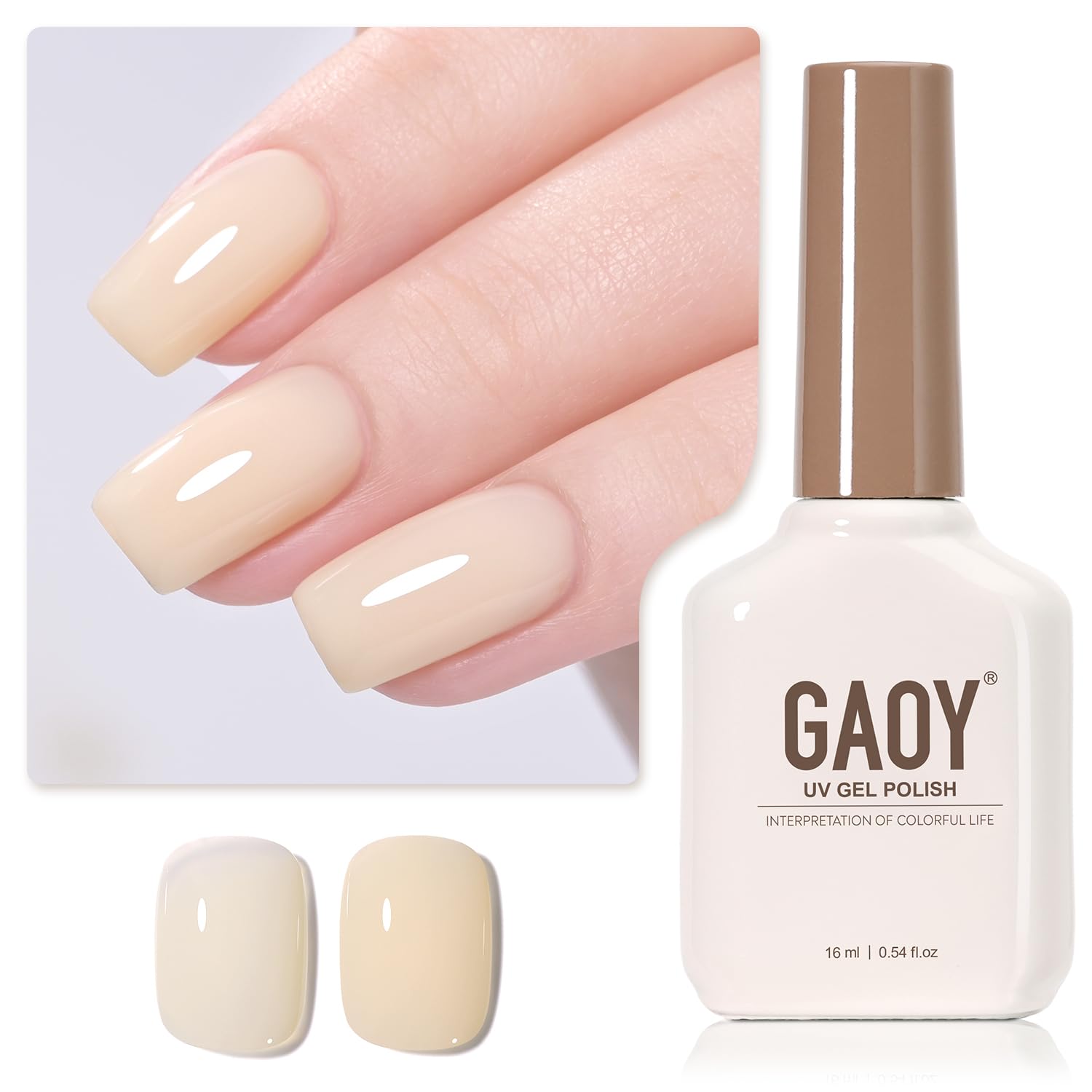 GAOY Sheer Light Pink Gel Nail Polish, 16ml Jelly Milky White Peach Translucent Color 1352 UV Light Cure Gel Polish for Nail Art DIY Manicure and Pedicure at Home