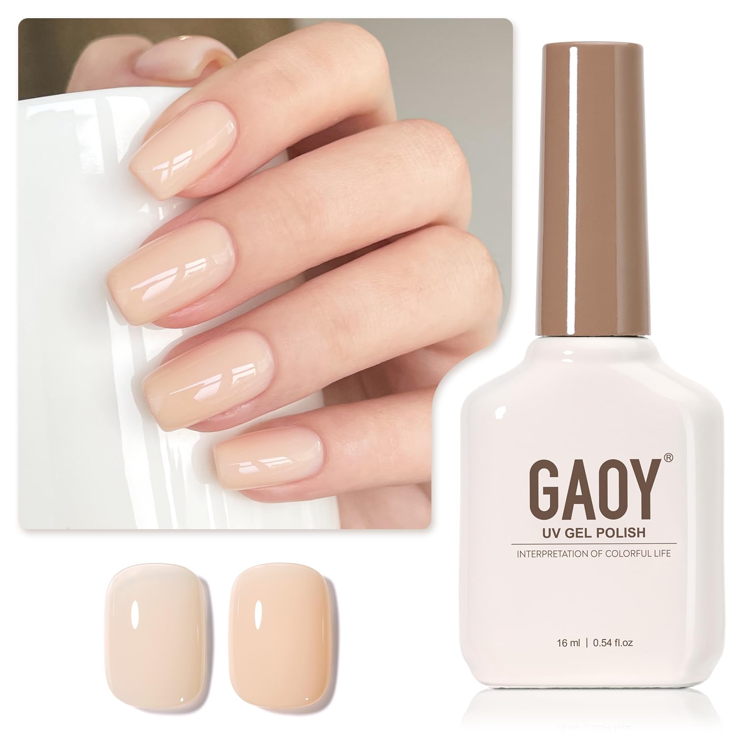 GAOY Sheer Light Pink Gel Nail Polish, 16ml Jelly Milky White Peach Translucent Color 1352 UV Light Cure Gel Polish for Nail Art DIY Manicure and Pedicure at Home