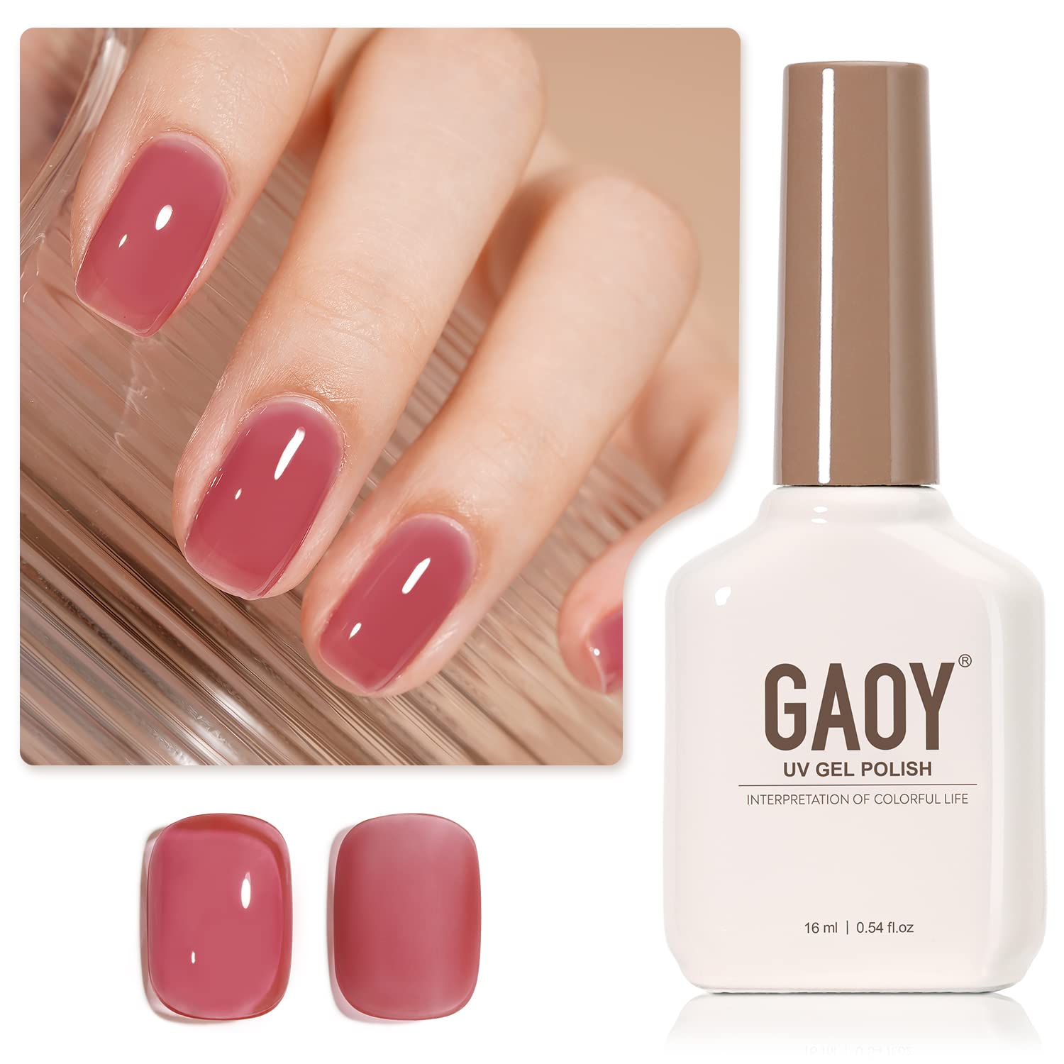 GAOY Sheer Light Pink Gel Nail Polish, 16ml Jelly Milky White Peach Translucent Color 1352 UV Light Cure Gel Polish for Nail Art DIY Manicure and Pedicure at Home