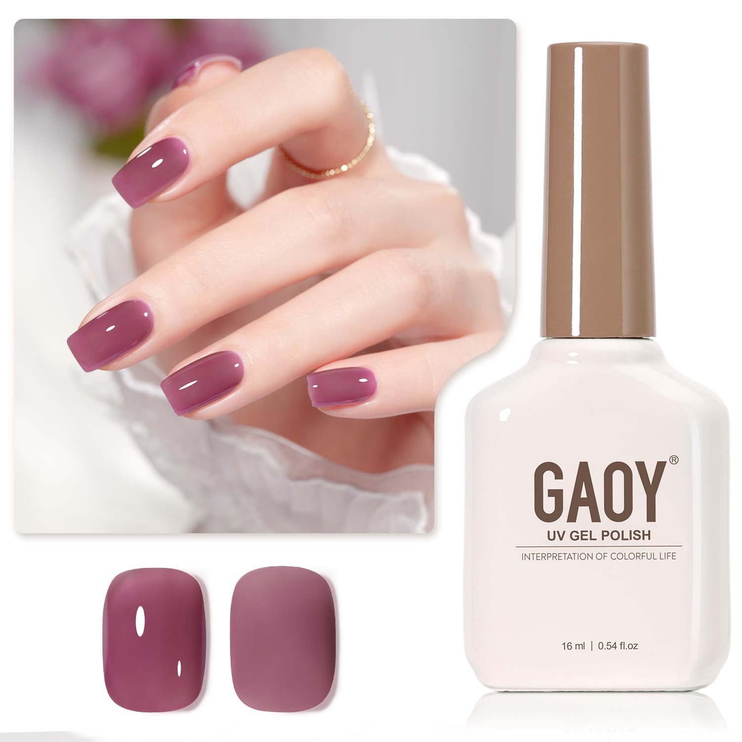 GAOY Sheer Light Pink Gel Nail Polish, 16ml Jelly Milky White Peach Translucent Color 1352 UV Light Cure Gel Polish for Nail Art DIY Manicure and Pedicure at Home