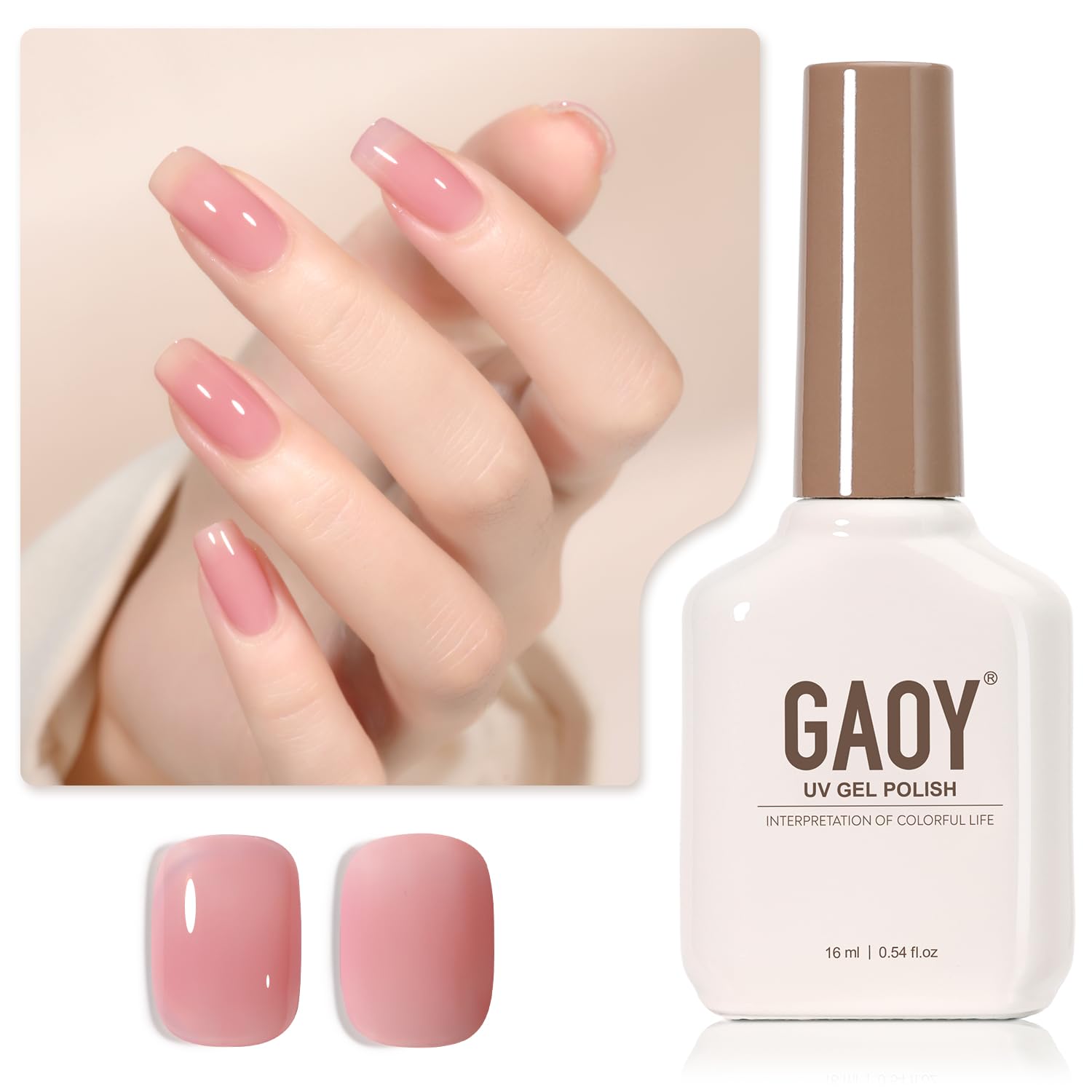 GAOY Sheer Light Pink Gel Nail Polish, 16ml Jelly Milky White Peach Translucent Color 1352 UV Light Cure Gel Polish for Nail Art DIY Manicure and Pedicure at Home
