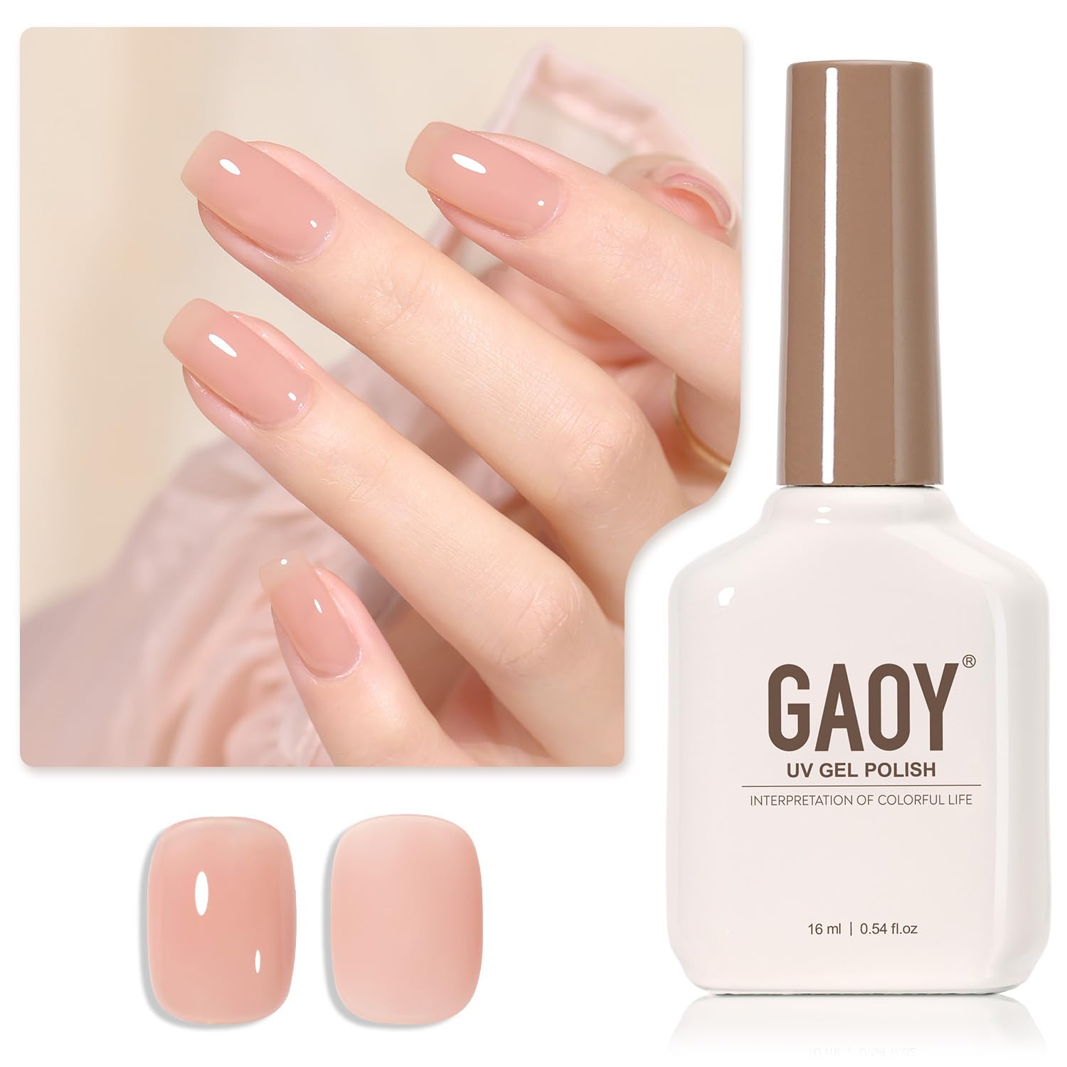 GAOY Sheer Light Pink Gel Nail Polish, 16ml Jelly Milky White Peach Translucent Color 1352 UV Light Cure Gel Polish for Nail Art DIY Manicure and Pedicure at Home