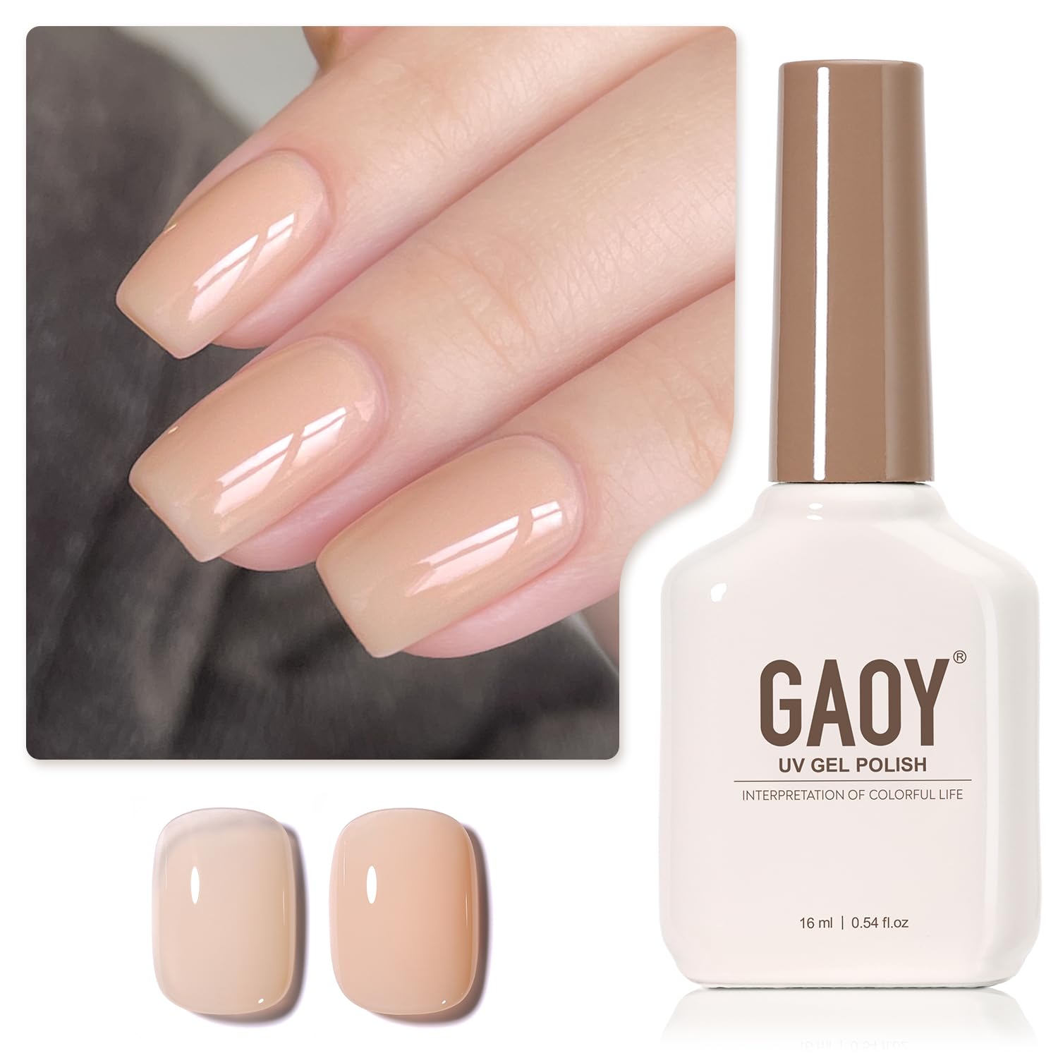 GAOY Sheer Light Pink Gel Nail Polish, 16ml Jelly Milky White Peach Translucent Color 1352 UV Light Cure Gel Polish for Nail Art DIY Manicure and Pedicure at Home