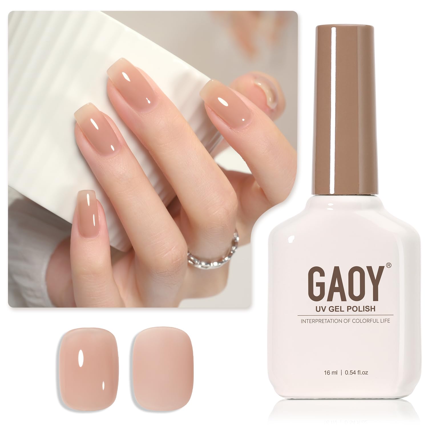 GAOY Sheer Light Pink Gel Nail Polish, 16ml Jelly Milky White Peach Translucent Color 1352 UV Light Cure Gel Polish for Nail Art DIY Manicure and Pedicure at Home