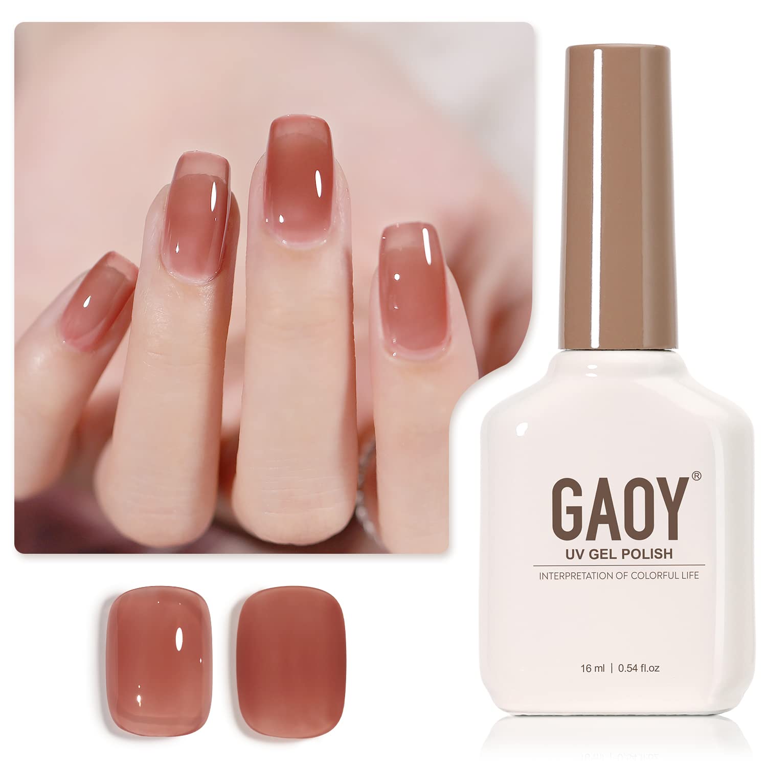 GAOY Sheer Light Pink Gel Nail Polish, 16ml Jelly Milky White Peach Translucent Color 1352 UV Light Cure Gel Polish for Nail Art DIY Manicure and Pedicure at Home