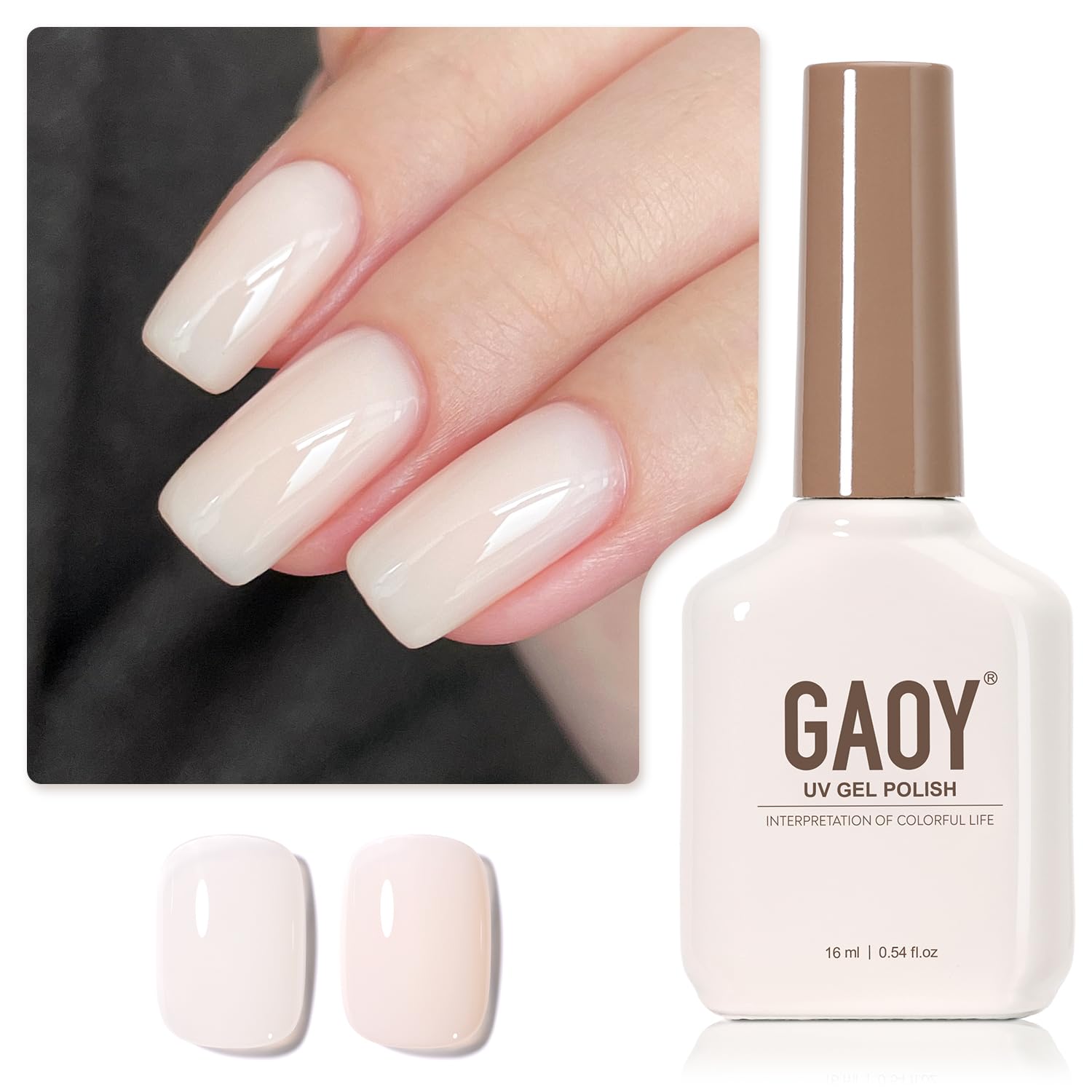 GAOY Sheer Light Pink Gel Nail Polish, 16ml Jelly Milky White Peach Translucent Color 1352 UV Light Cure Gel Polish for Nail Art DIY Manicure and Pedicure at Home