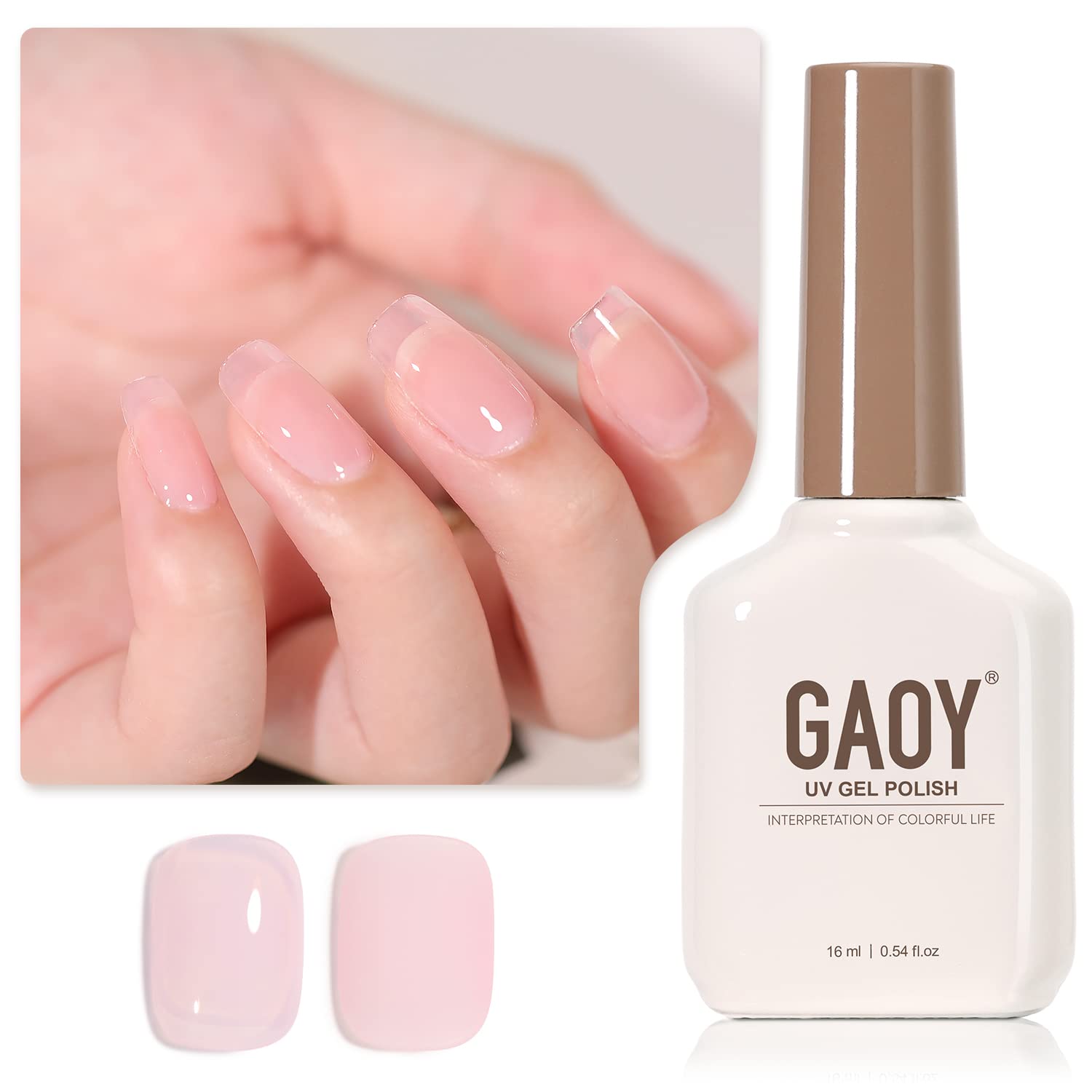 GAOY Sheer Light Pink Gel Nail Polish, 16ml Jelly Milky White Peach Translucent Color 1352 UV Light Cure Gel Polish for Nail Art DIY Manicure and Pedicure at Home