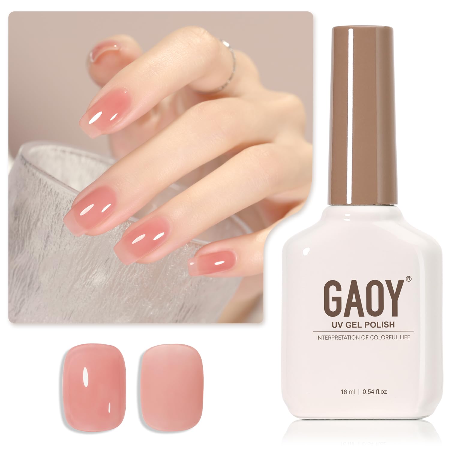 GAOY Sheer Light Pink Gel Nail Polish, 16ml Jelly Milky White Peach Translucent Color 1352 UV Light Cure Gel Polish for Nail Art DIY Manicure and Pedicure at Home