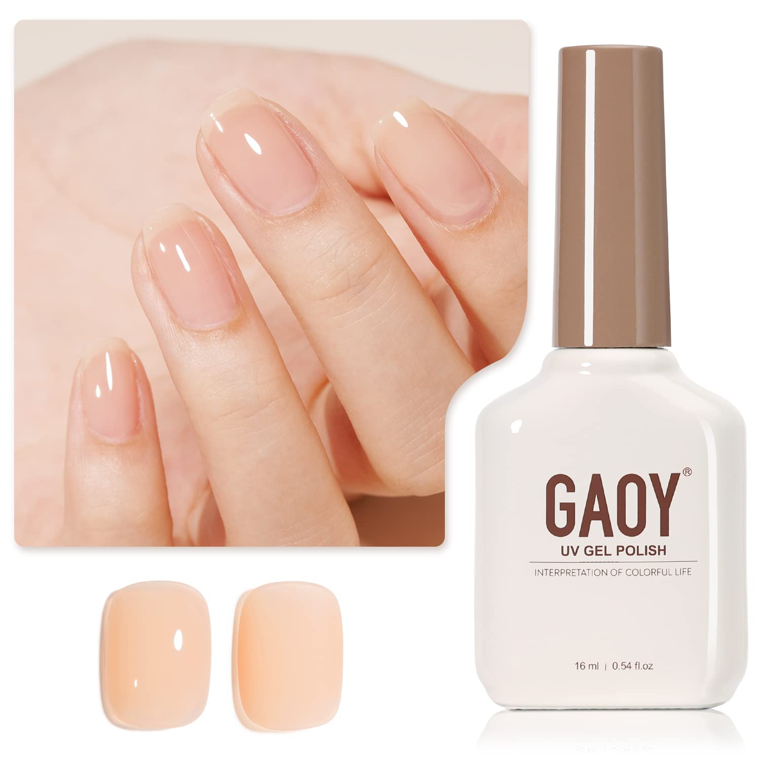GAOY Sheer Light Pink Gel Nail Polish, 16ml Jelly Milky White Peach Translucent Color 1352 UV Light Cure Gel Polish for Nail Art DIY Manicure and Pedicure at Home