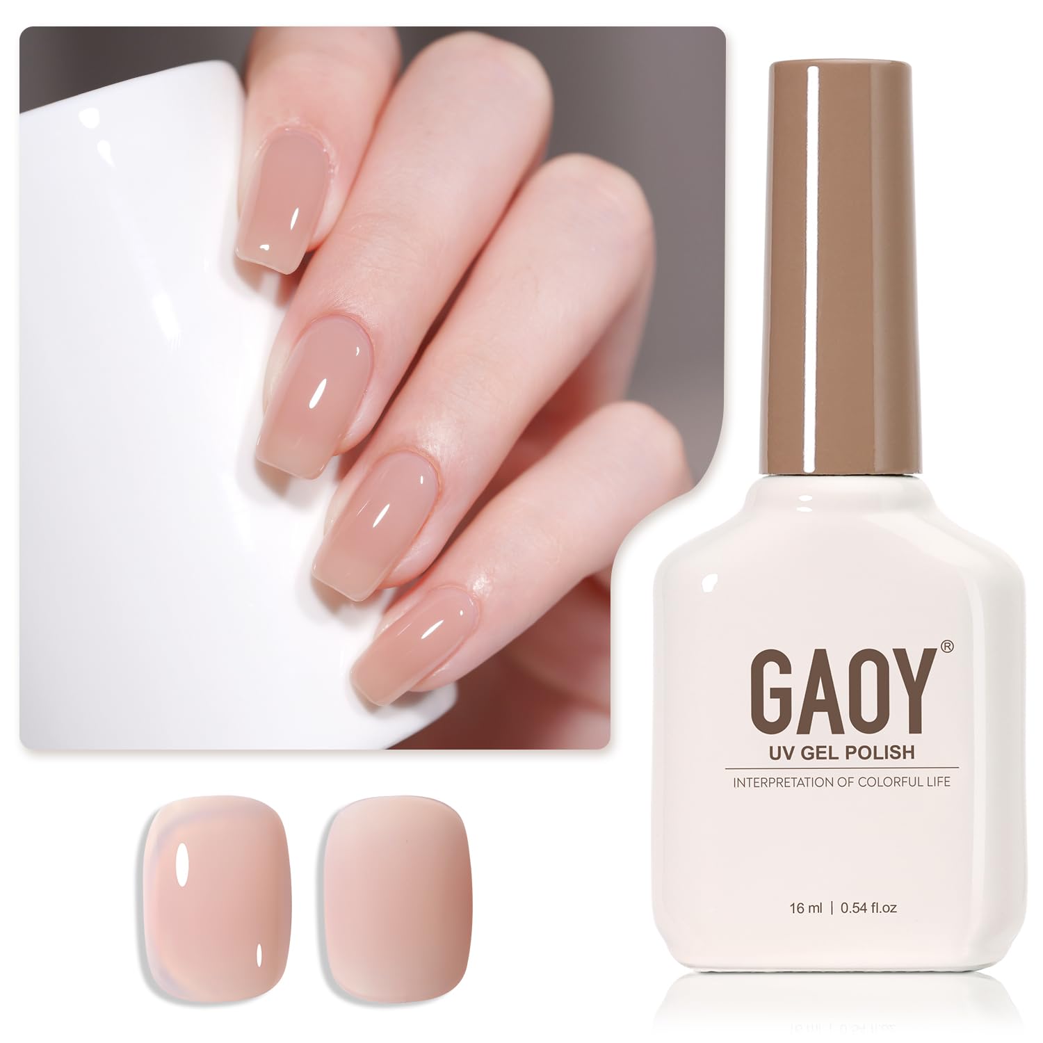 GAOY Sheer Light Pink Gel Nail Polish, 16ml Jelly Milky White Peach Translucent Color 1352 UV Light Cure Gel Polish for Nail Art DIY Manicure and Pedicure at Home