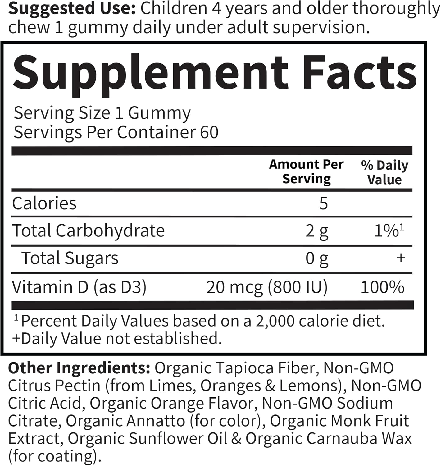 Garden of Life Kids Organic Vitamin D3 Gummies with 800 IU (100% Daily Value) for Strong Bones, Teeth, Brain & Immunity – Non-GMO, No Gluten, Vegetarian, Sugar Free, Orange Flavor, 60 Servings