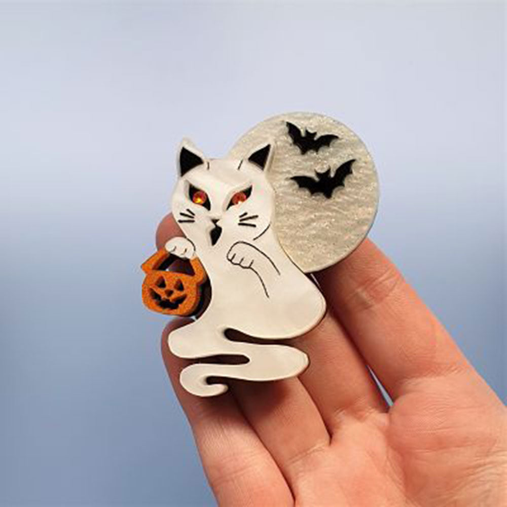 Ghost Kitty Brooch by Cherryloco