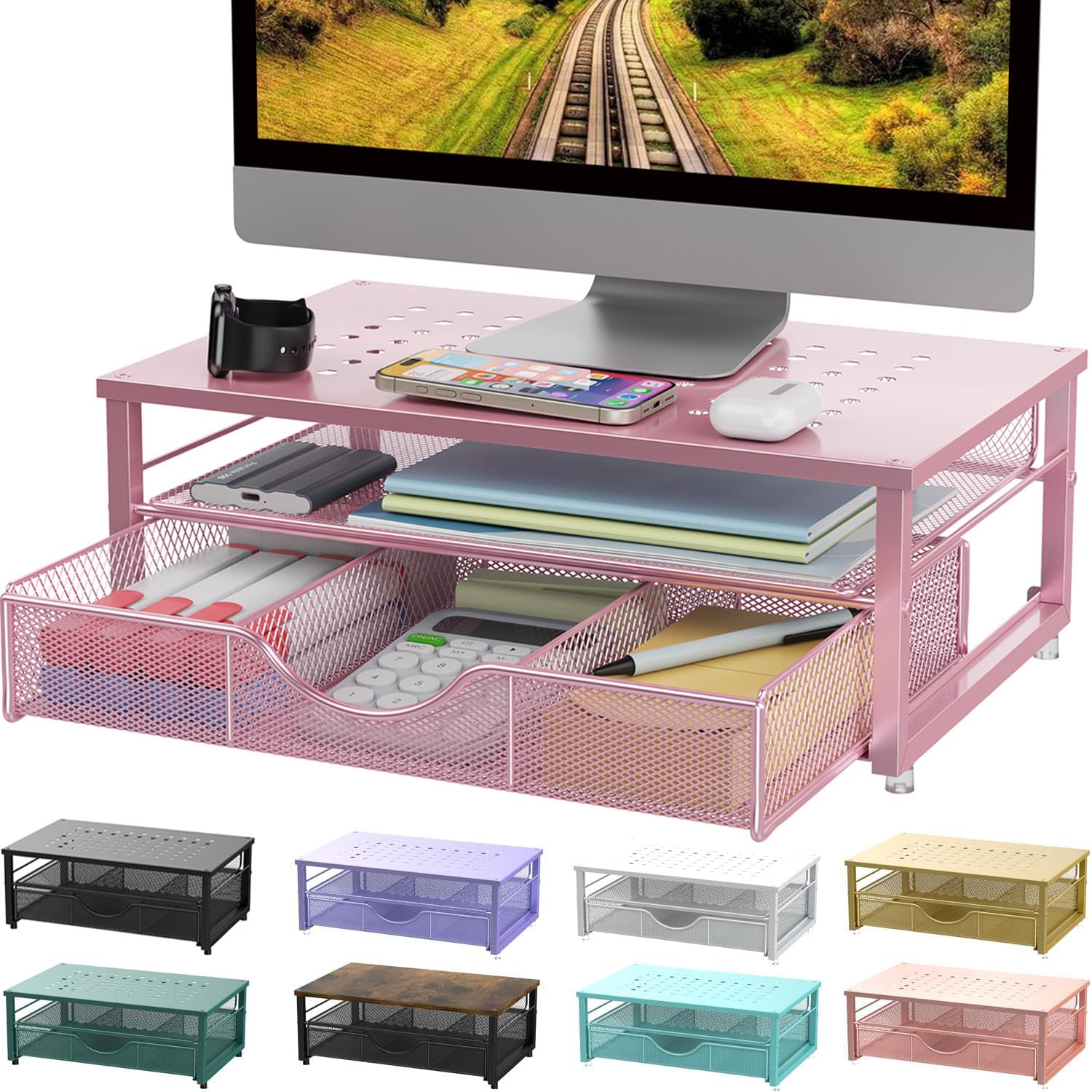 gianotter Computer Monitor Stand Riser, Desk Organizers and Accessories with Drawer, Office Desk Accessories & Workspace Desktop Organizers Storage for Classroom Office Supplies (Black)