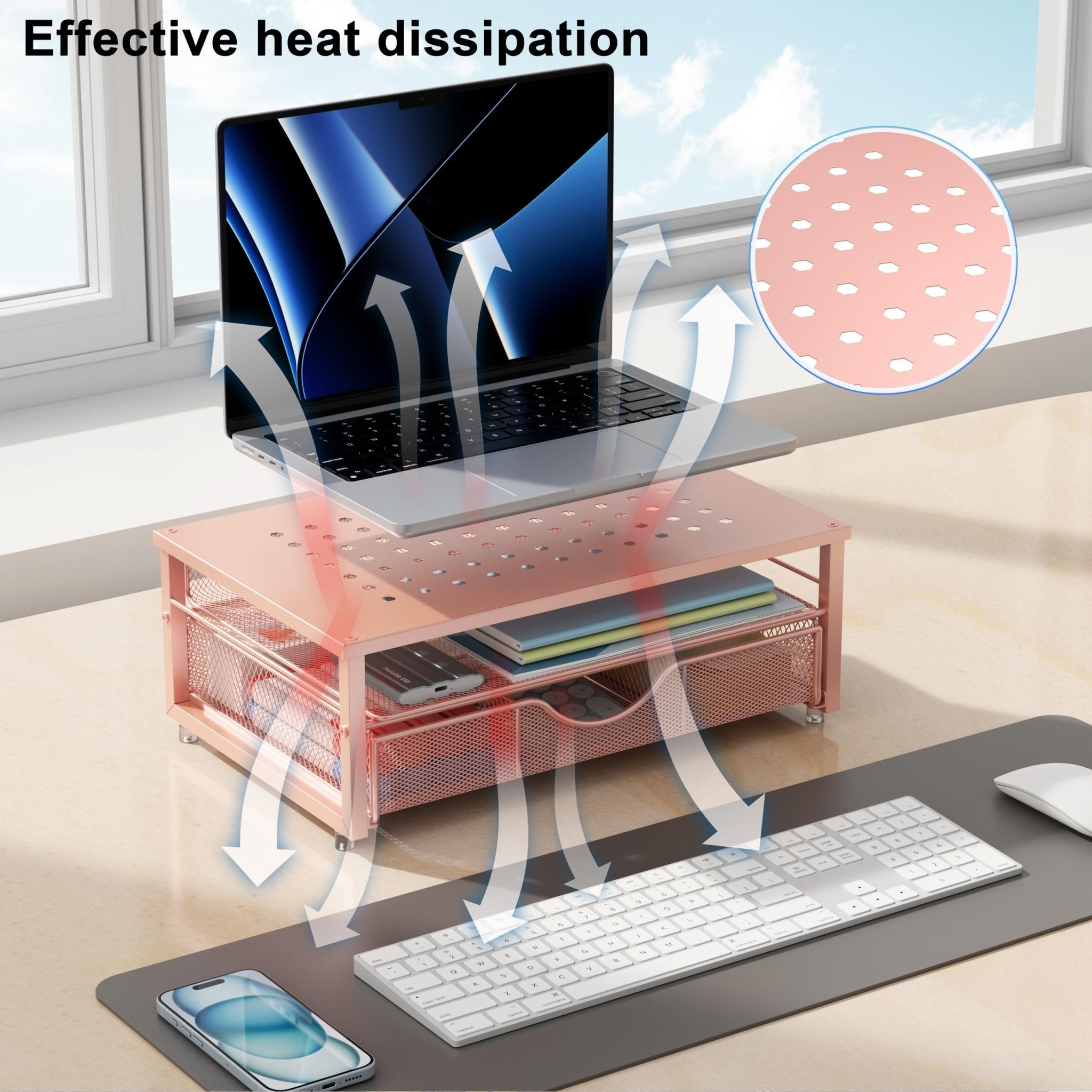 gianotter Computer Monitor Stand Riser, Desk Organizers and Accessories with Drawer, Office Desk Accessories & Workspace Desktop Organizers Storage for Classroom Office Supplies (Black)